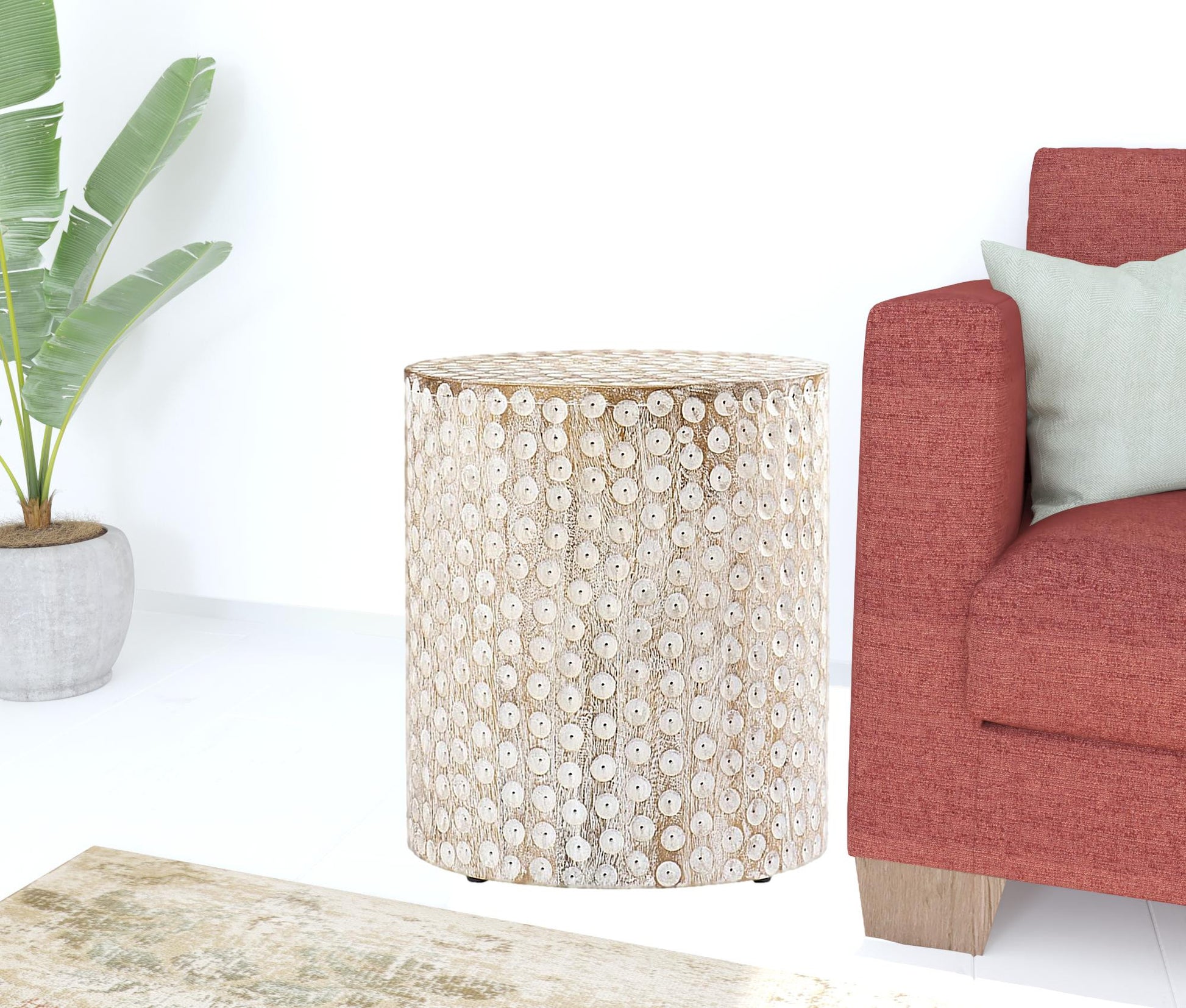 18" Washed White Solid Wood Round End Table-End-Side Tables-DECOROLALA