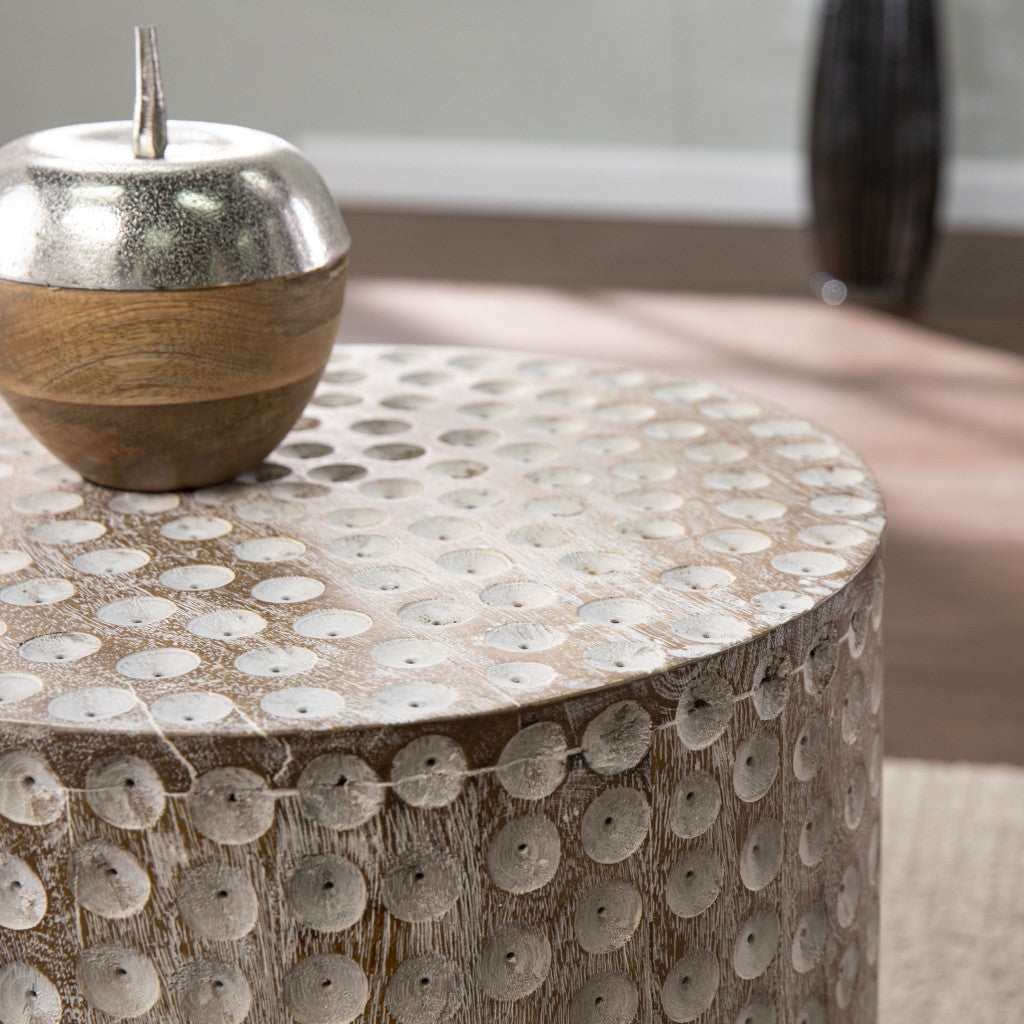 18" Washed White Solid Wood Round End Table-End-Side Tables-DECOROLALA