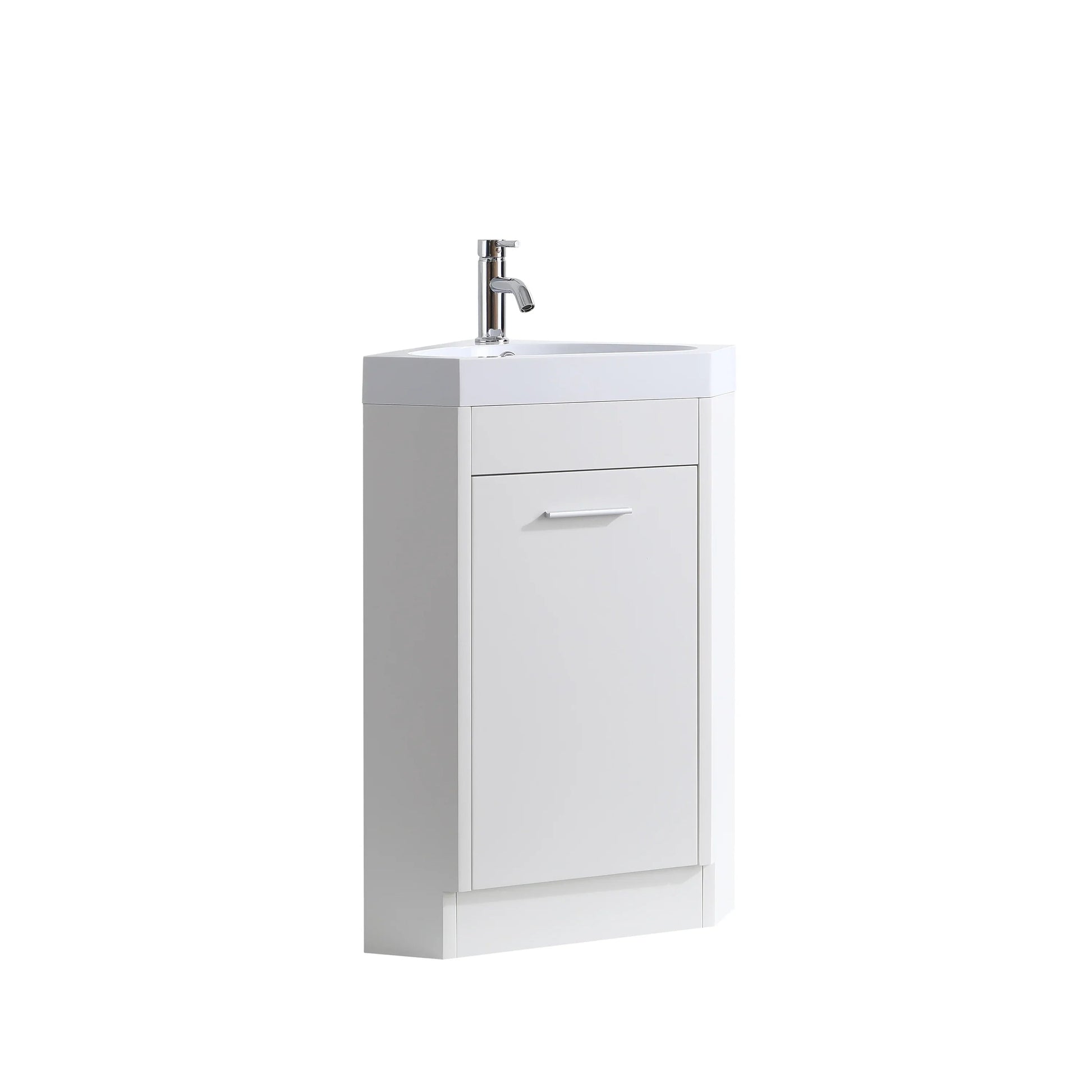 18" White Freestanding Corner Bathroom Vanity with Engineered Stone Countertop-Migration_Bathroom Vanities-DECOROLALA