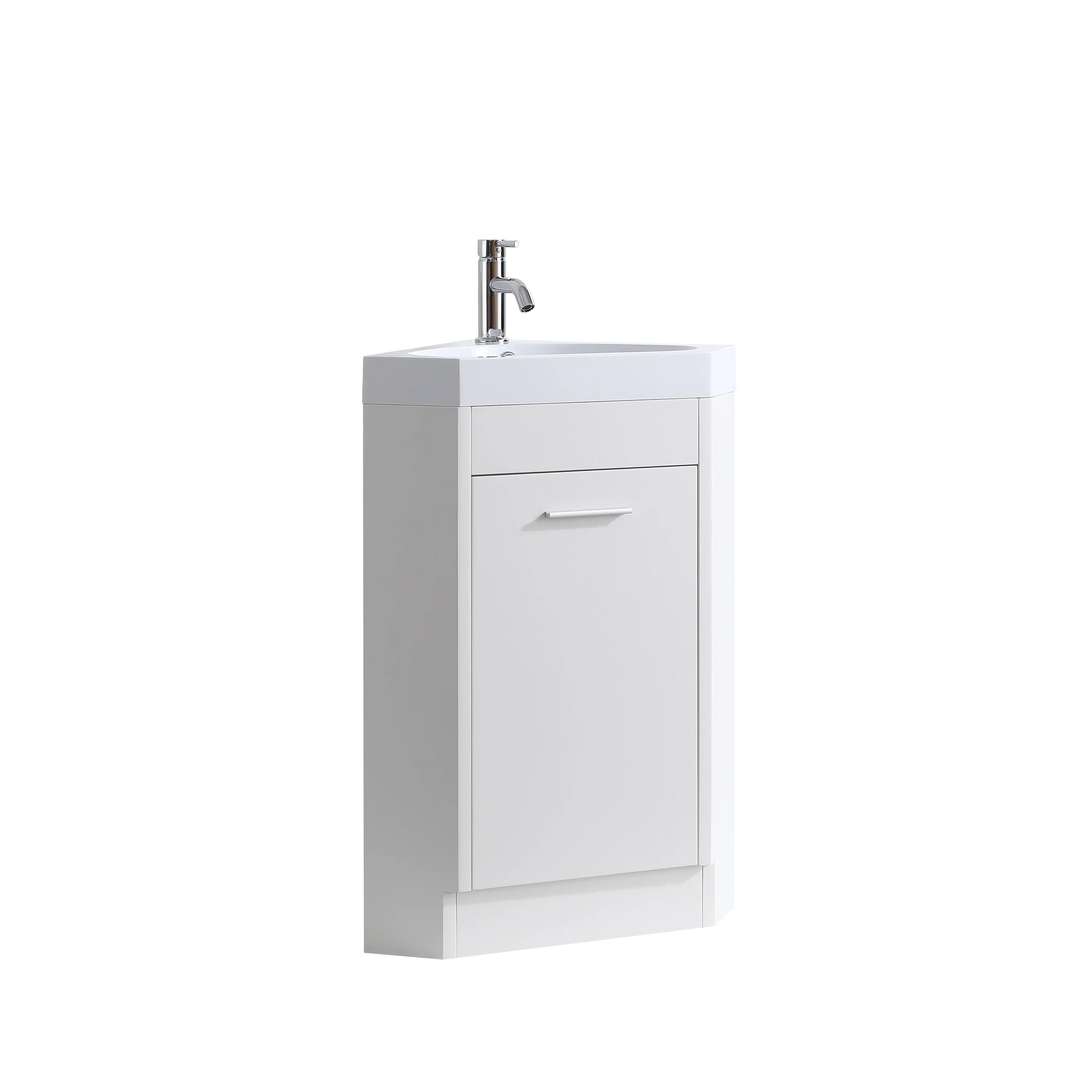 18" White Freestanding Corner Bathroom Vanity with Engineered Stone Countertop-Migration_Bathroom Vanities-DECOROLALA