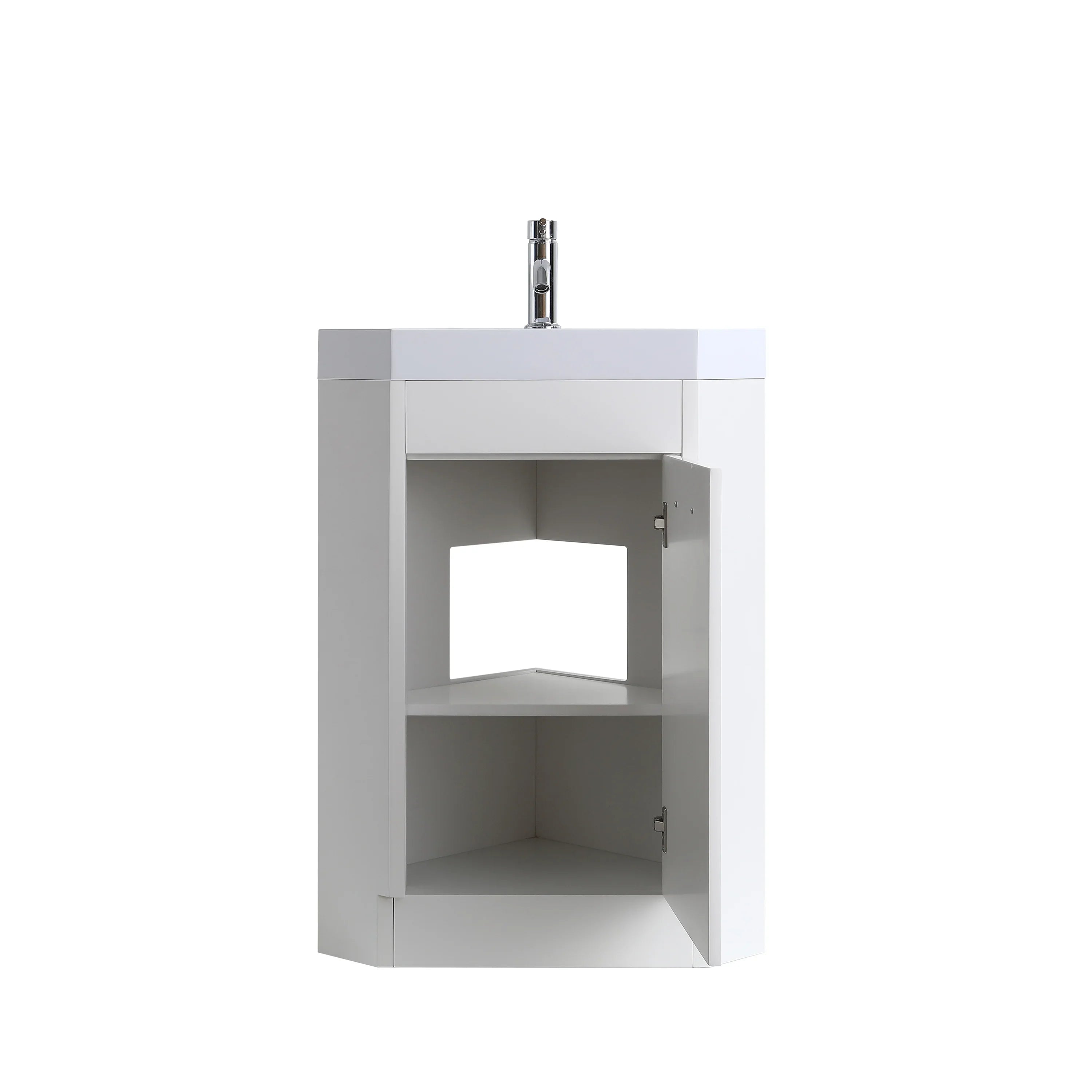 18" White Freestanding Corner Bathroom Vanity with Engineered Stone Countertop-Migration_Bathroom Vanities-DECOROLALA
