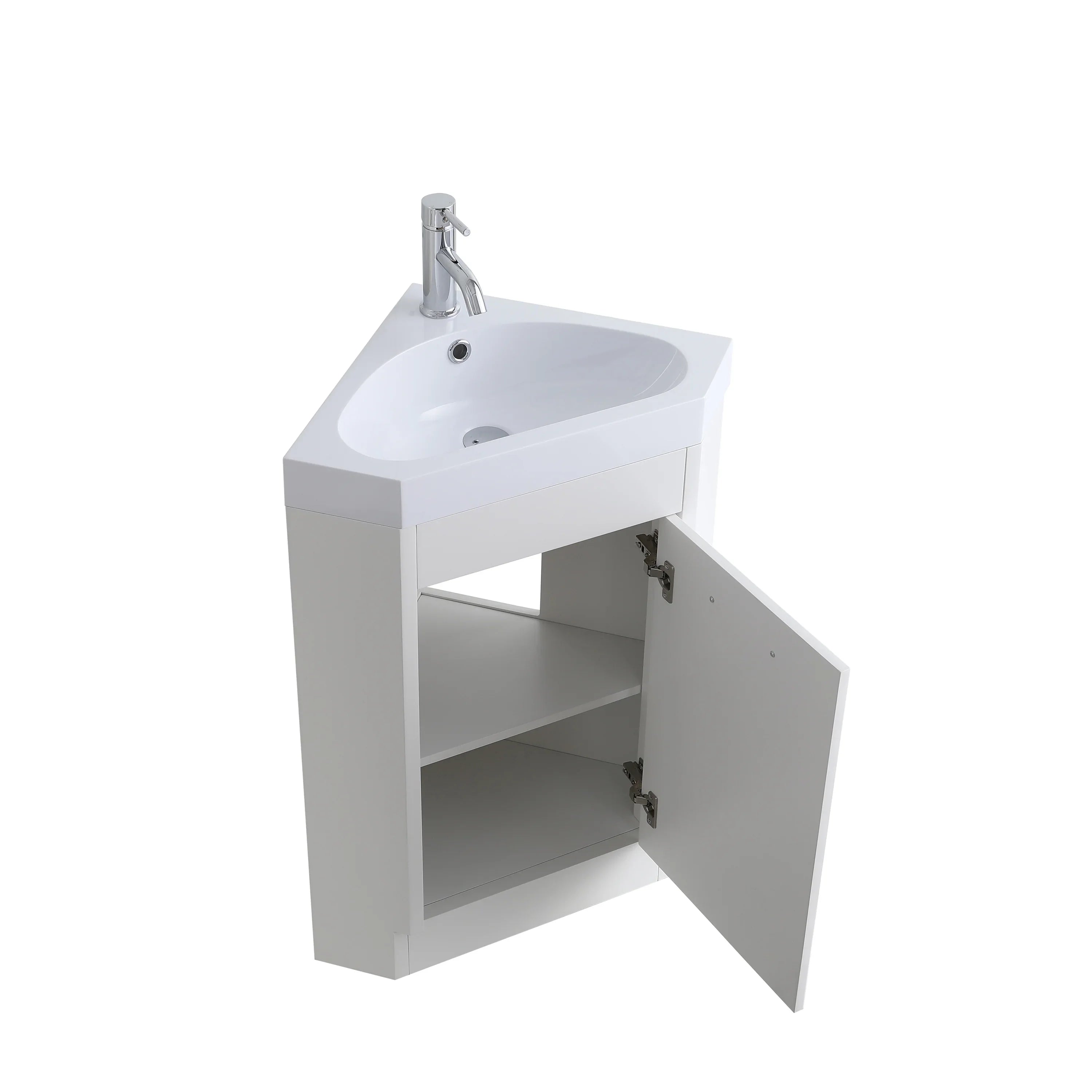 18" White Freestanding Corner Bathroom Vanity with Engineered Stone Countertop-Migration_Bathroom Vanities-DECOROLALA