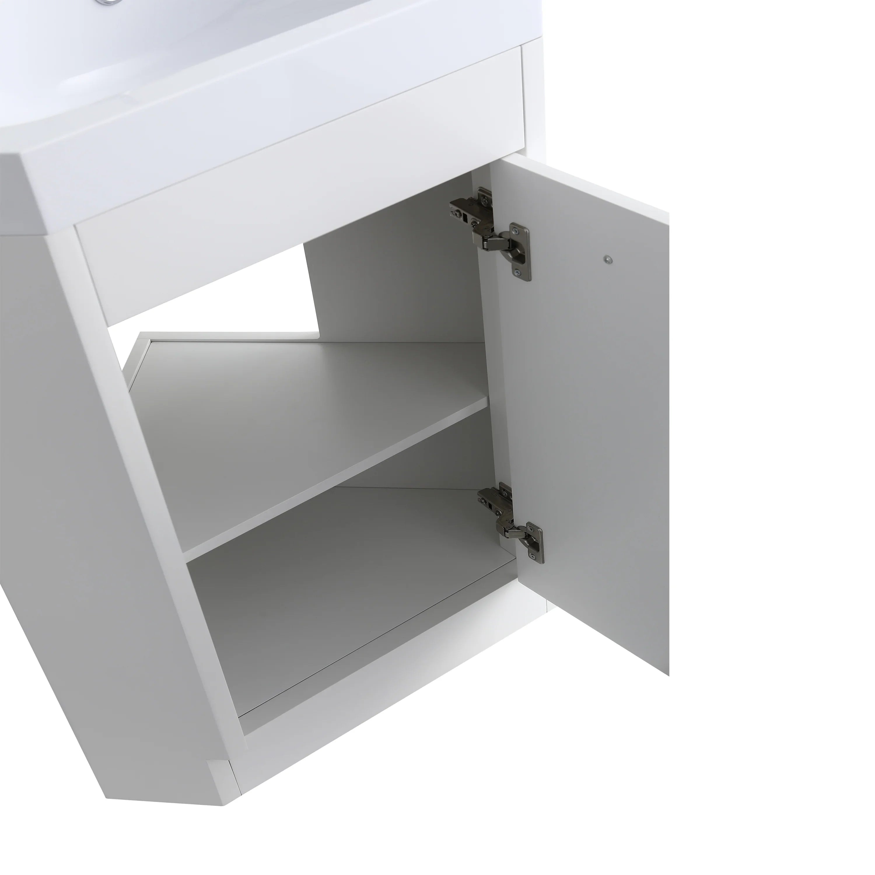 18" White Freestanding Corner Bathroom Vanity with Engineered Stone Countertop-Migration_Bathroom Vanities-DECOROLALA