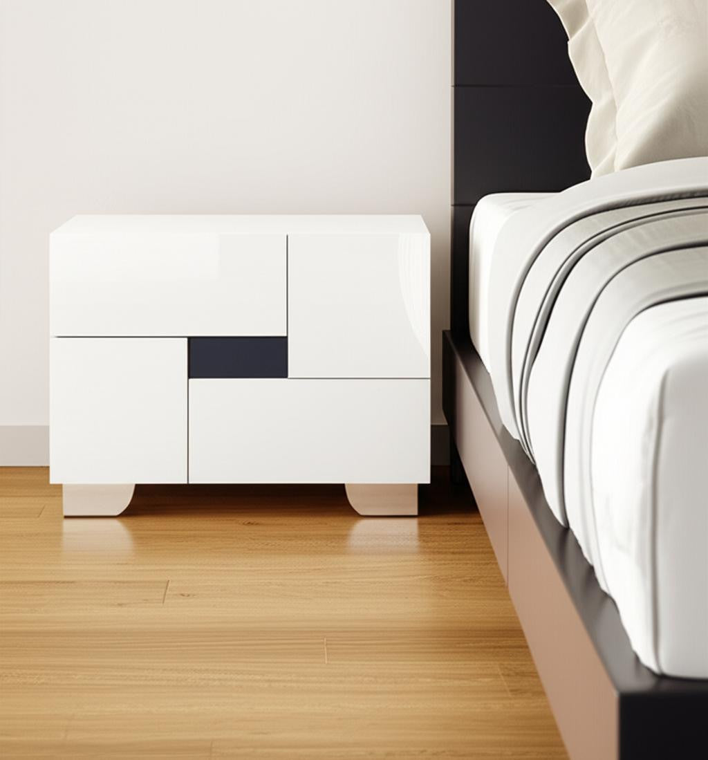 18" White Solid and Manufactured Wood And Mirrored Glass Two Drawer Nightstand-Nightstands & Bedside Tables-DECOROLALA