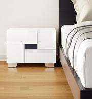 18" White Solid and Manufactured Wood And Mirrored Glass Two Drawer Nightstand-Nightstands & Bedside Tables-DECOROLALA