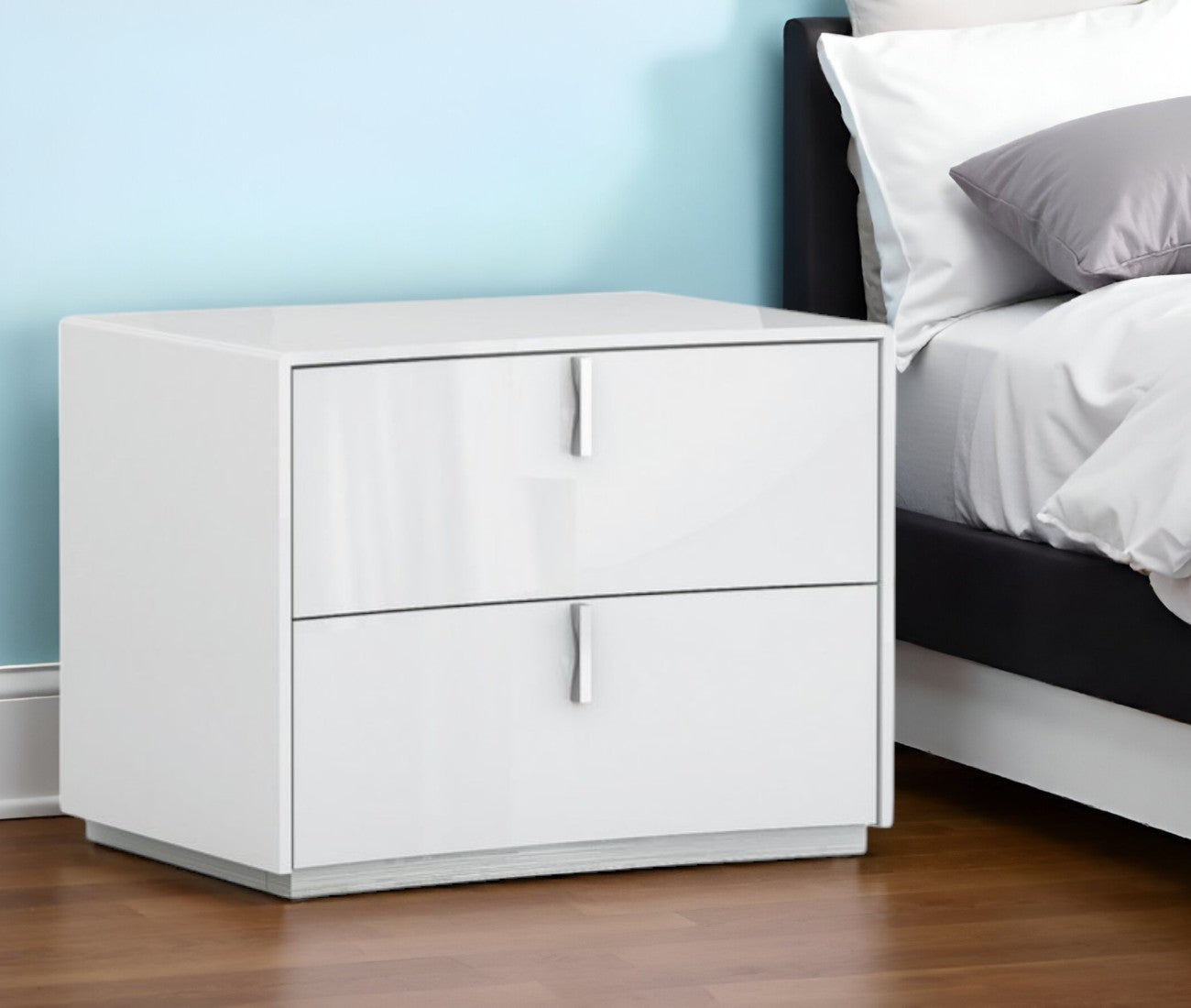 18" White Two Drawers Manufactured Wood Nightstand-Nightstands & Bedside Tables-DECOROLALA