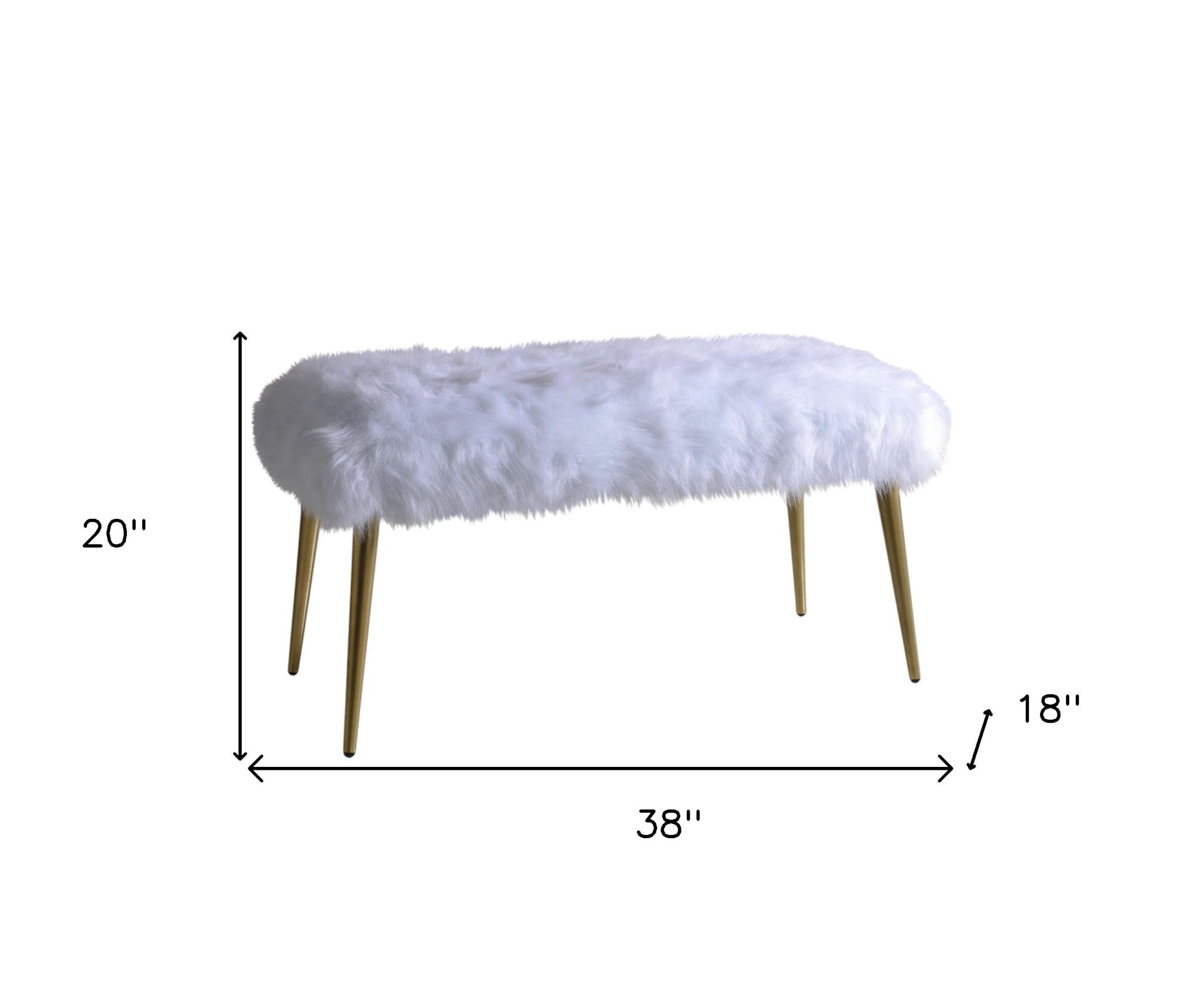 18" White and Gold Upholstered Faux Fur Bench-Benches-DECOROLALA
