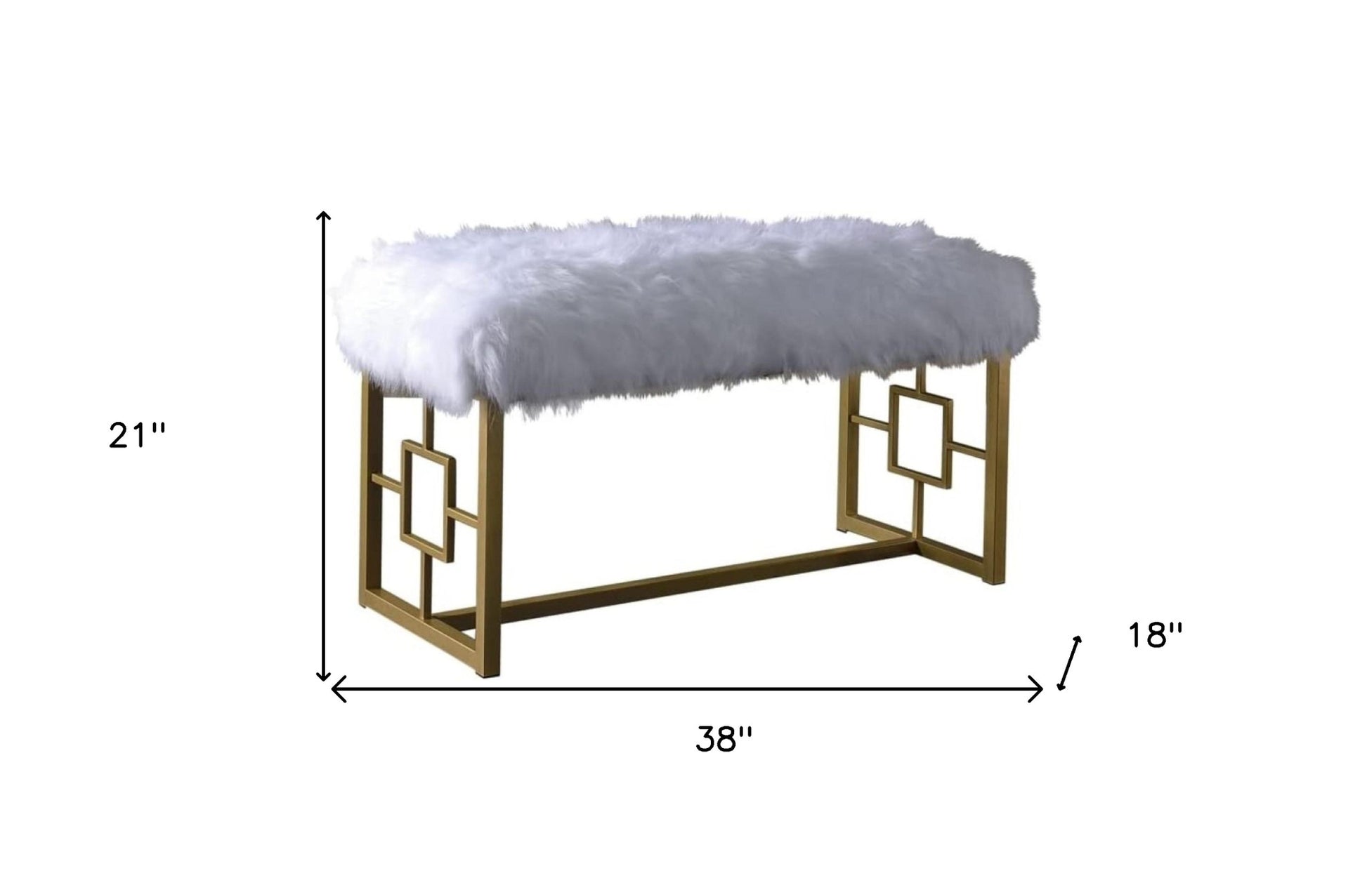 18" White and Gold Upholstered Faux Fur Bench-Benches-DECOROLALA