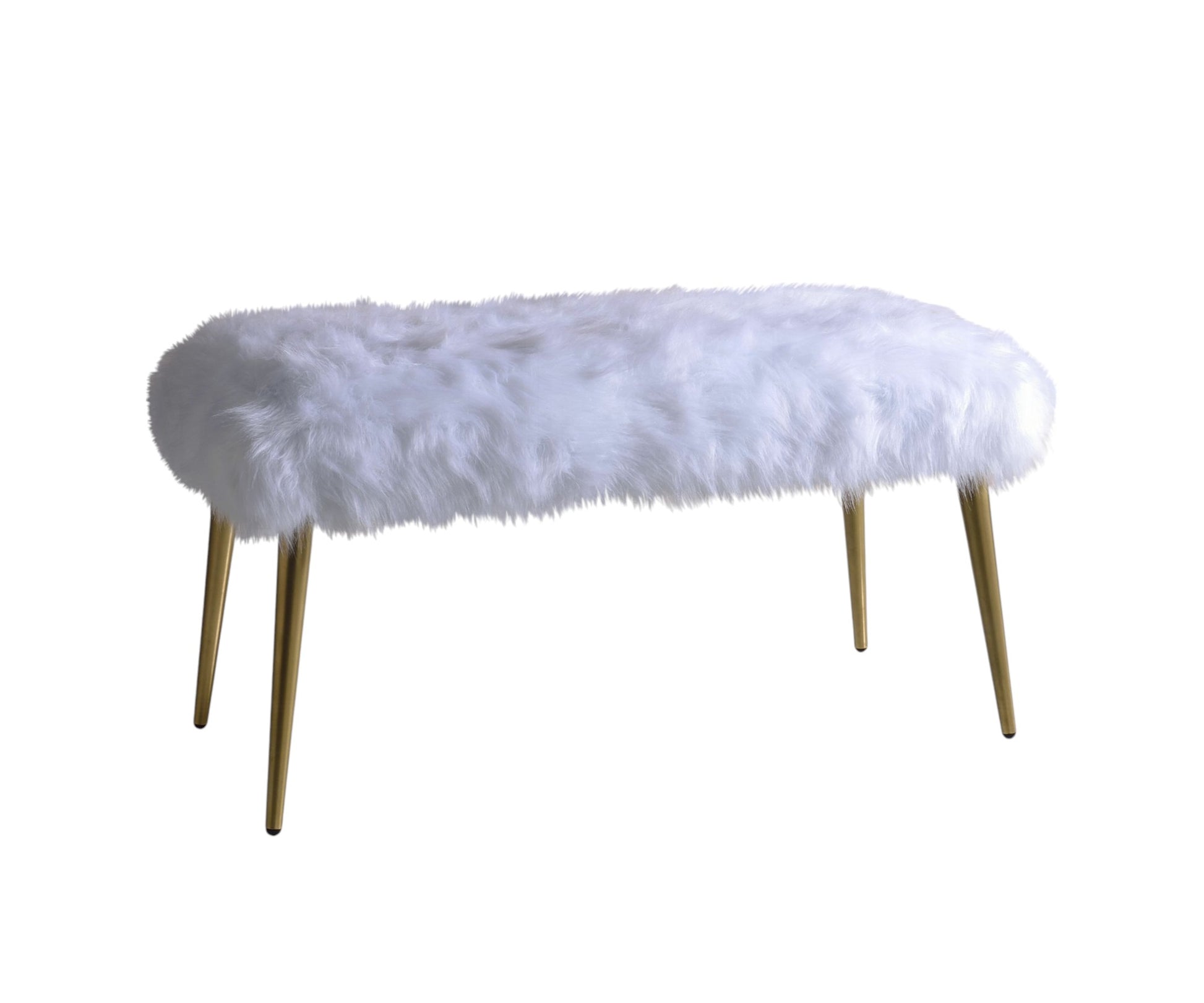 18" White and Gold Upholstered Faux Fur Bench-Benches-DECOROLALA