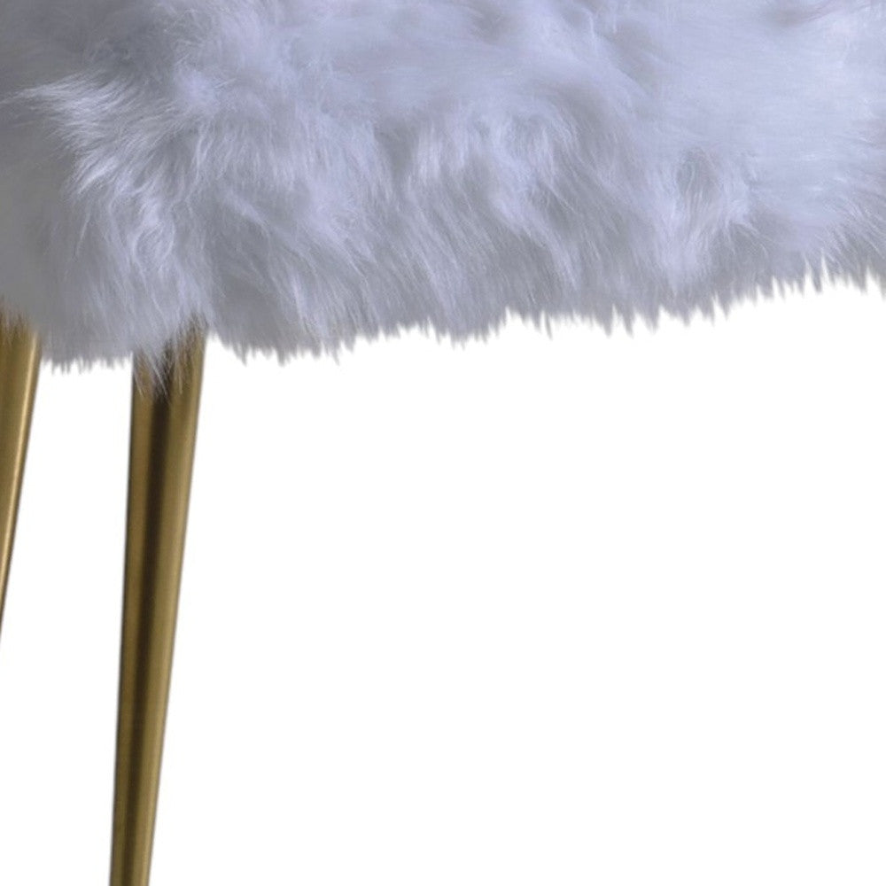 18" White and Gold Upholstered Faux Fur Bench-Benches-DECOROLALA