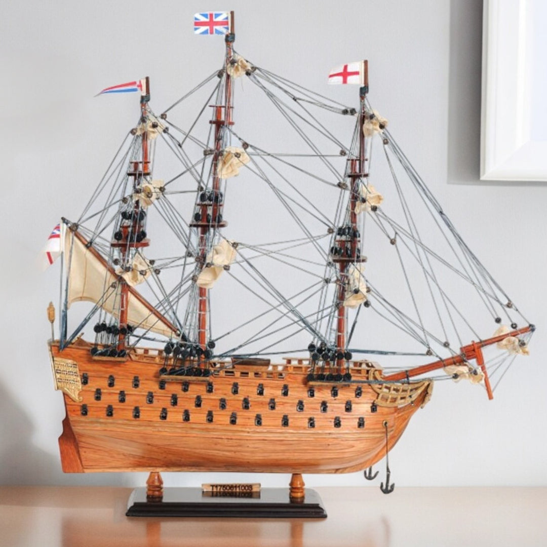 18" Wood Brown HMS Victory Hand Painted Decorative Boat-Sculptures-DECOROLALA