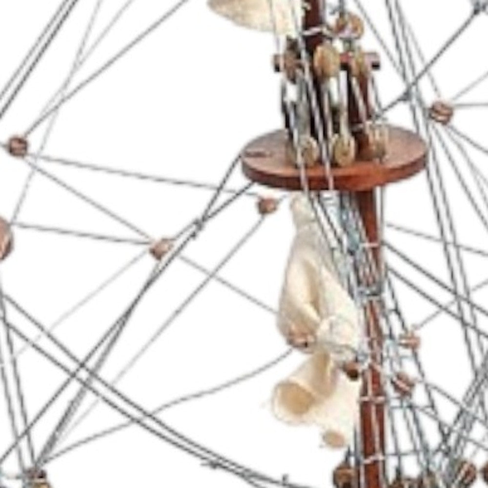 18" Wood Brown Solid Wood Hand Painted San Felipe 1690 Small Model Boat-Sculptures-DECOROLALA