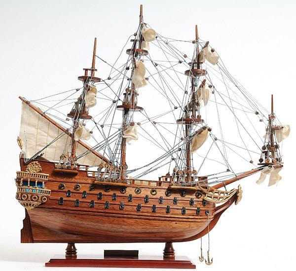 18" Wood Brown Solid Wood Hand Painted San Felipe 1690 Small Model Boat-Sculptures-DECOROLALA