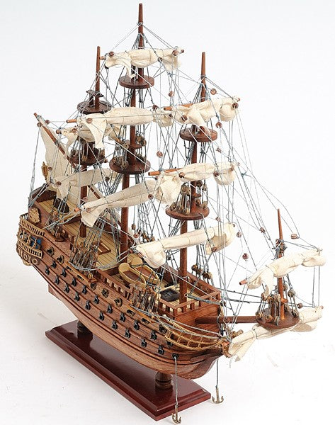 18" Wood Brown Solid Wood Hand Painted San Felipe 1690 Small Model Boat-Sculptures-DECOROLALA
