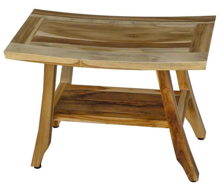18" X 24" Natural Teak Rectangular Shower Bench With Shelf-Shower Benches-DECOROLALA
