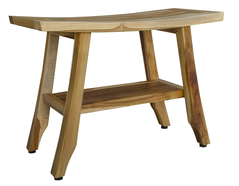 18" X 24" Natural Teak Rectangular Shower Bench With Shelf-Shower Benches-DECOROLALA