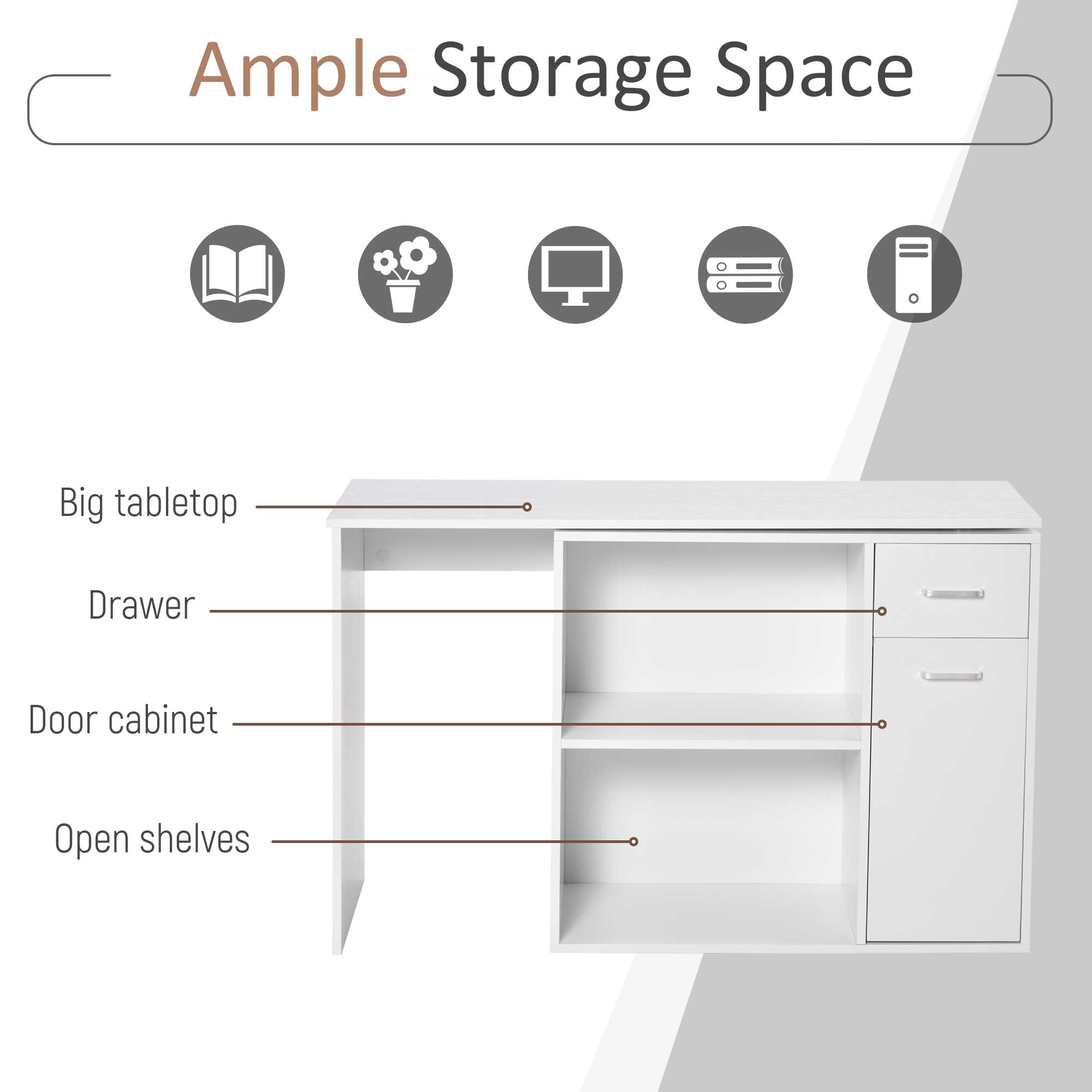 180¬∞ Rotating Home Office Corner Desk Storage Shelf Cabinet White-Office Products > Office Furniture > Office Desks & Work Stations > Computer Desks-DECOROLALA