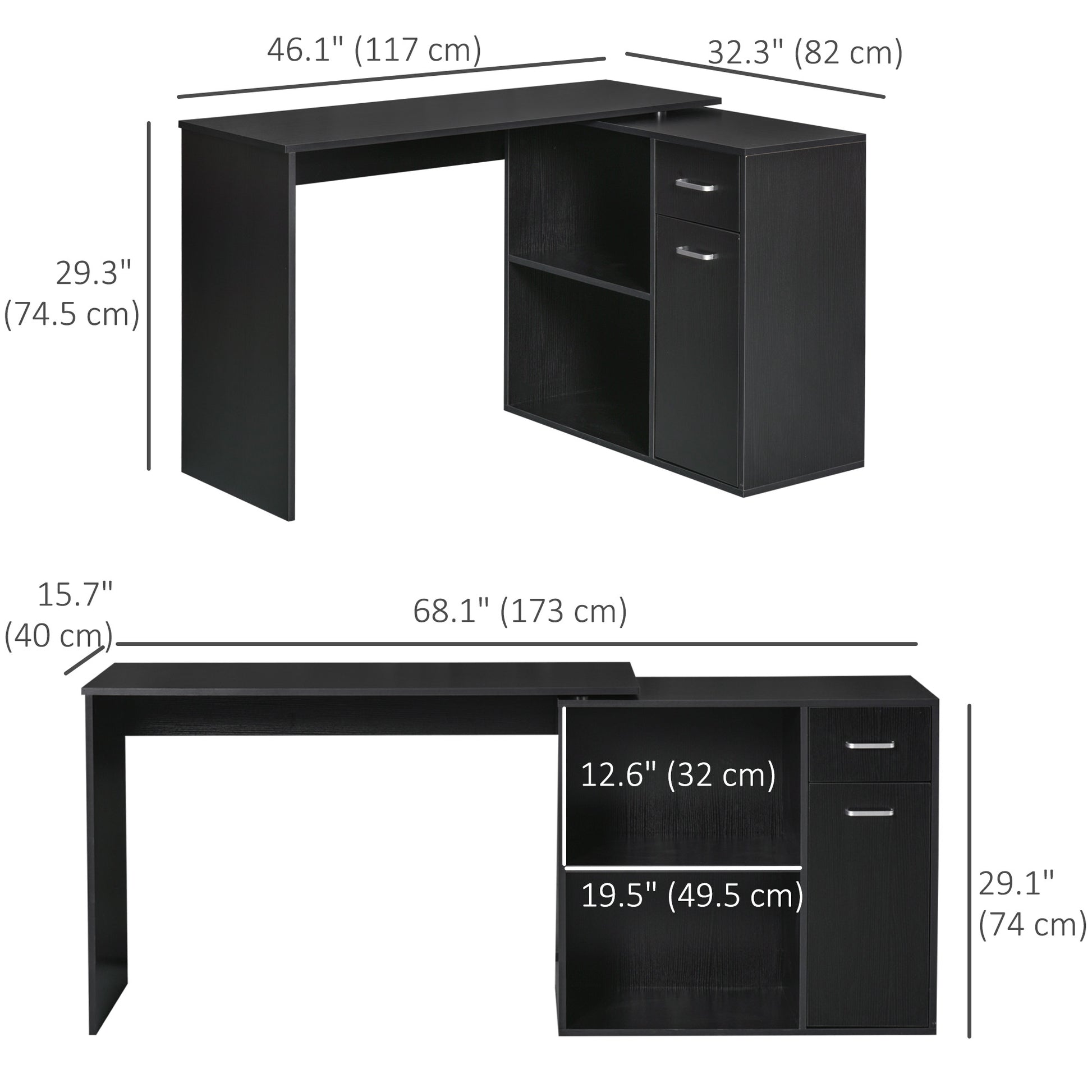 180° Rotating L-Shaped Corner Desk with Cabinet - Black-Office Products > Office Furniture > Office Desks & Work Stations > Writing Desks-DECOROLALA