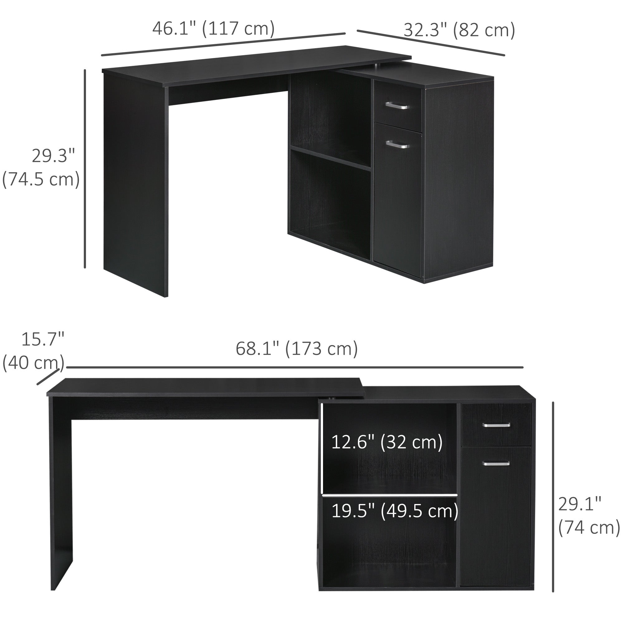 180° Rotating L-Shaped Corner Desk with Cabinet - Black-Office Products > Office Furniture > Office Desks & Work Stations > Writing Desks-DECOROLALA