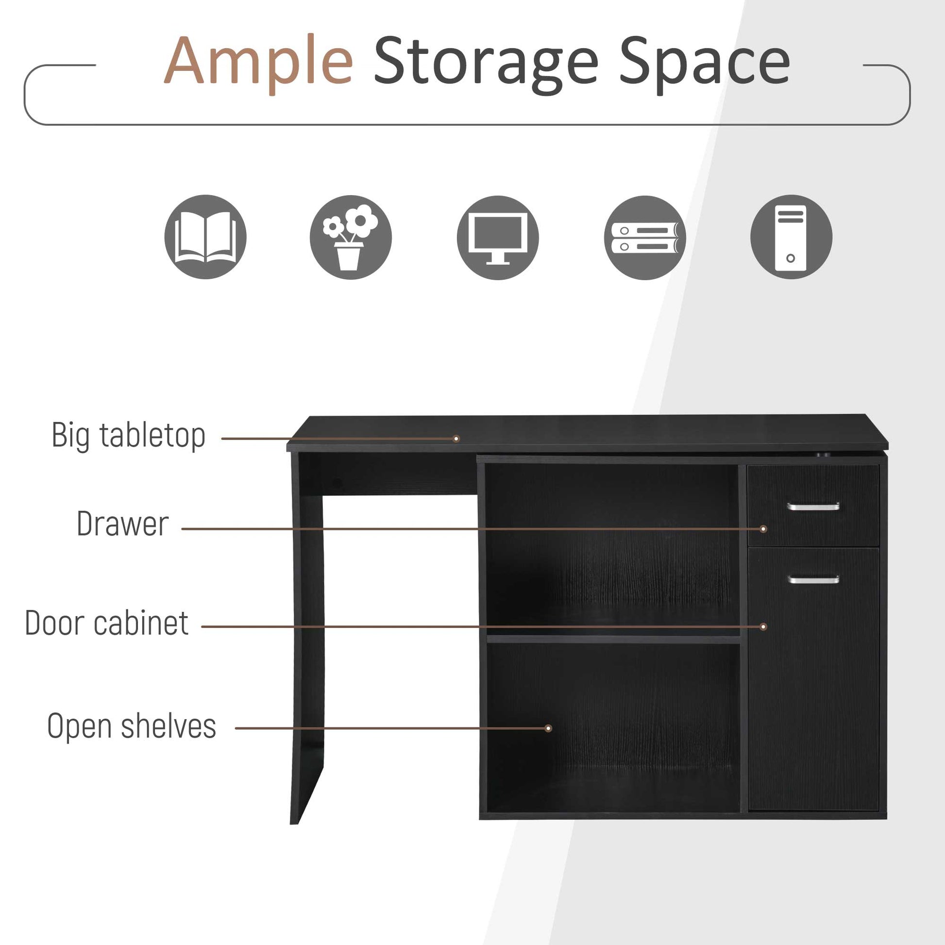 180° Rotating L-Shaped Corner Desk with Cabinet - Black-Office Products > Office Furniture > Office Desks & Work Stations > Writing Desks-DECOROLALA
