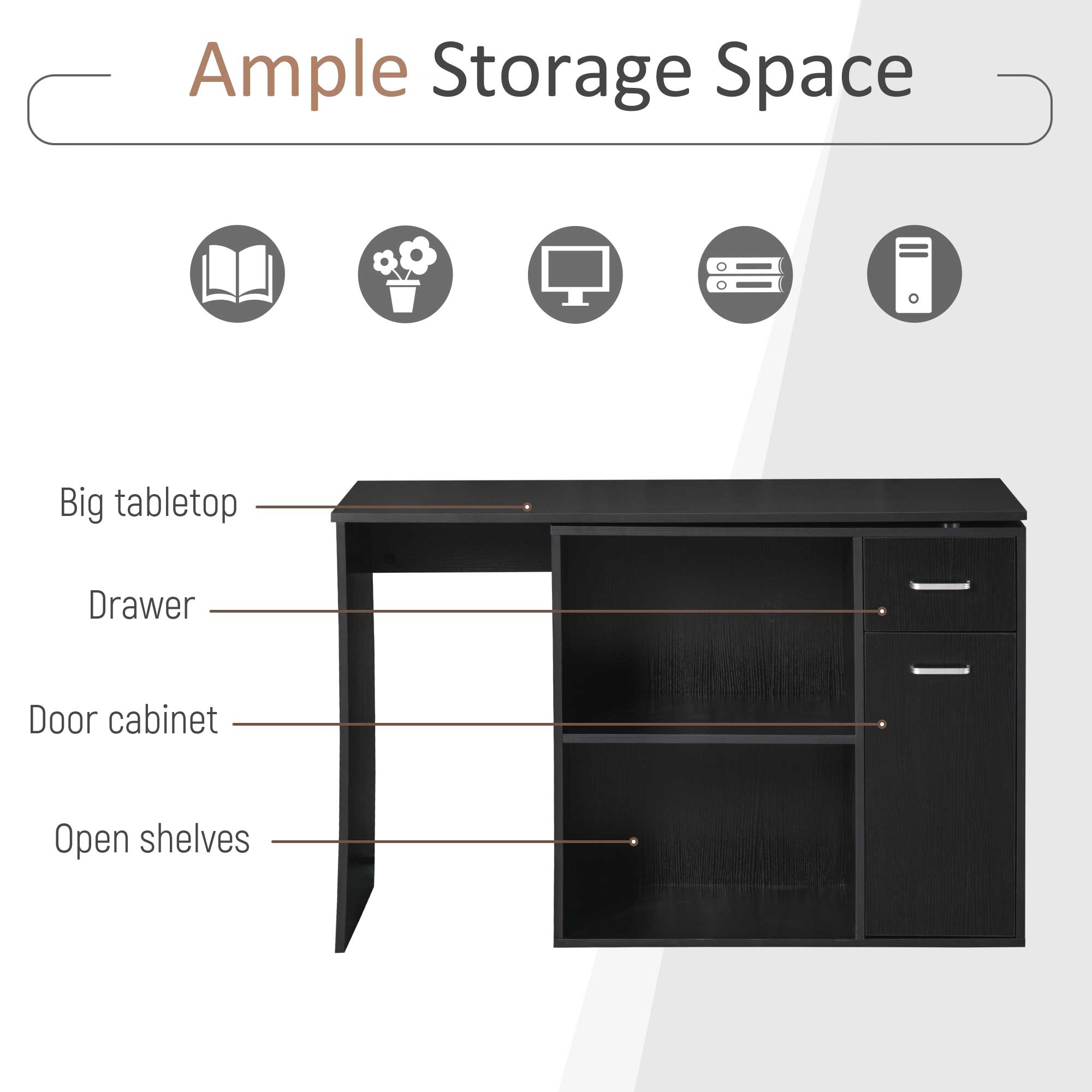 180° Rotating L-Shaped Corner Desk with Cabinet - Black-Office Products > Office Furniture > Office Desks & Work Stations > Writing Desks-DECOROLALA