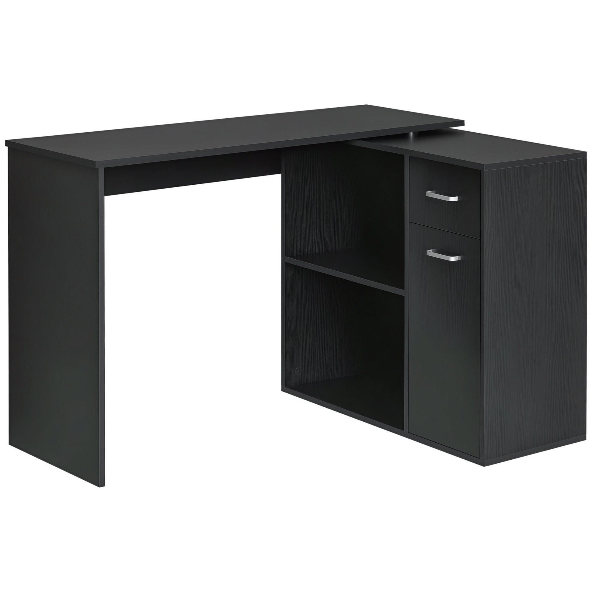 180° Rotating L-Shaped Corner Desk with Cabinet - Black-Office Products > Office Furniture > Office Desks & Work Stations > Writing Desks-DECOROLALA