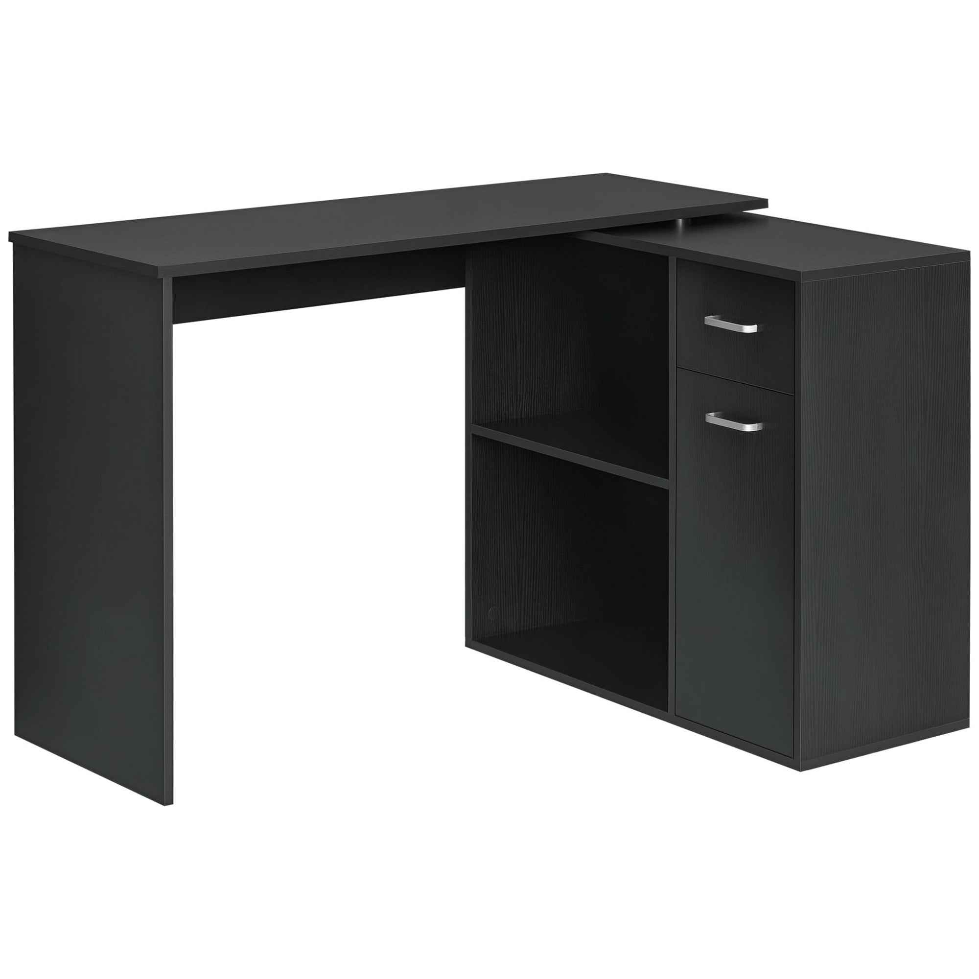 180° Rotating L-Shaped Corner Desk with Cabinet - Black-Office Products > Office Furniture > Office Desks & Work Stations > Writing Desks-DECOROLALA
