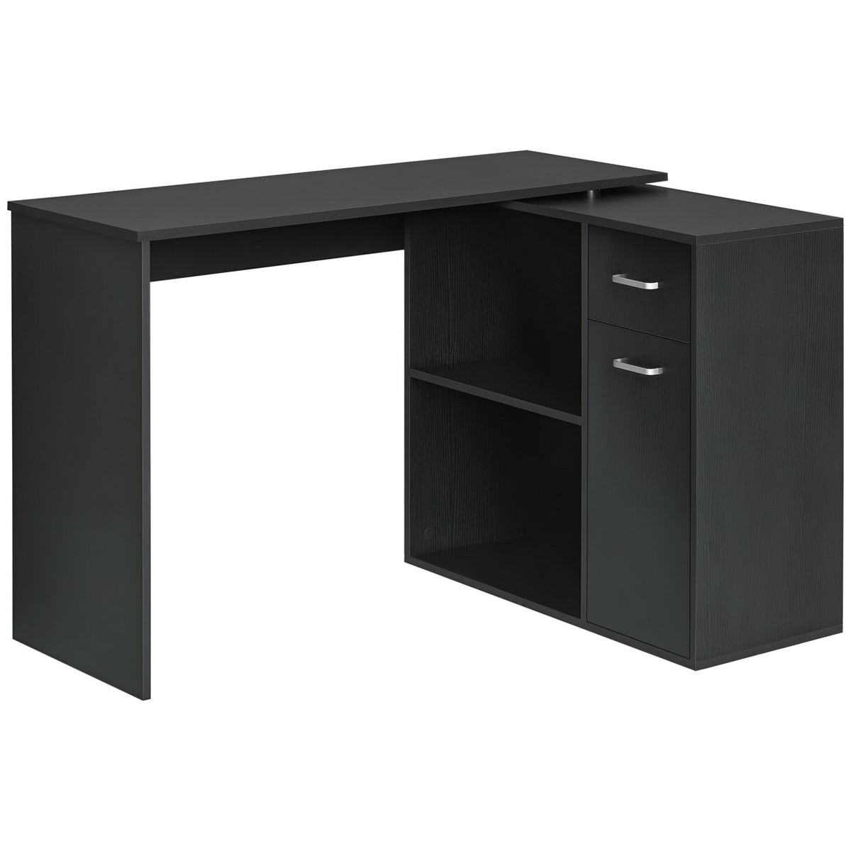 180° Rotating L-Shaped Corner Desk with Cabinet - Black-Writing Desks-DECOROLALA