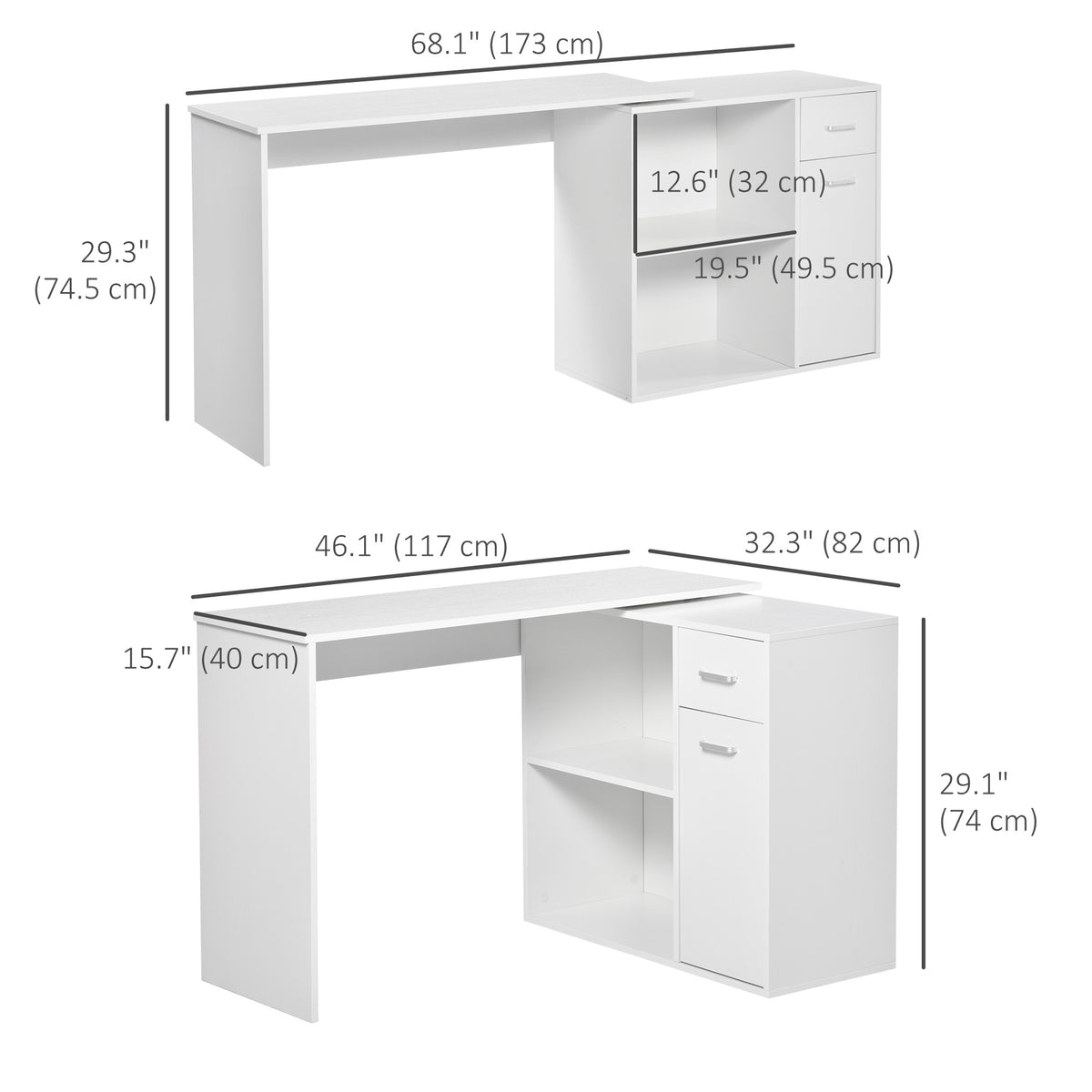 180° Rotating L-Shaped Corner Desk with Cabinet - White-Office Products > Office Furniture > Office Desks & Work Stations > Computer Desks-DECOROLALA