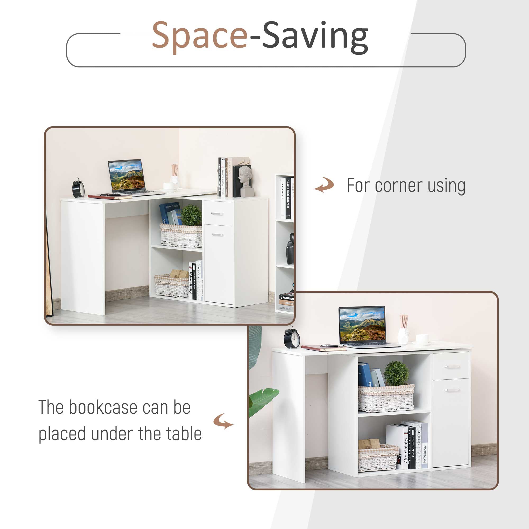 180° Rotating L-Shaped Corner Desk with Cabinet - White-Office Products > Office Furniture > Office Desks & Work Stations > Computer Desks-DECOROLALA