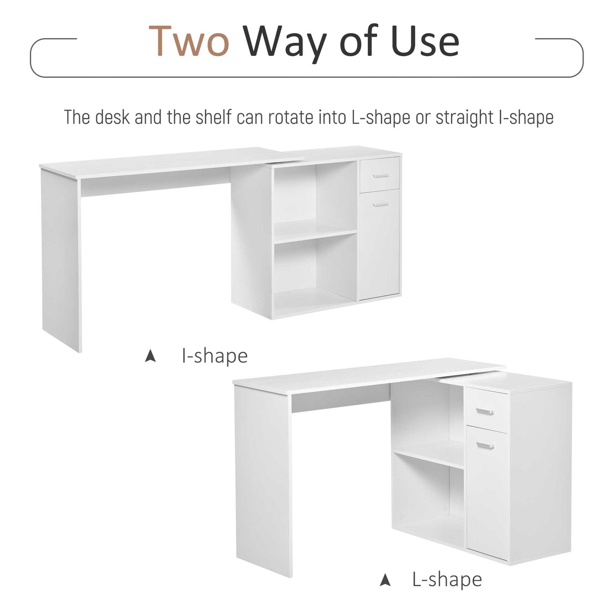180° Rotating L-Shaped Corner Desk with Cabinet - White-Office Products > Office Furniture > Office Desks & Work Stations > Computer Desks-DECOROLALA