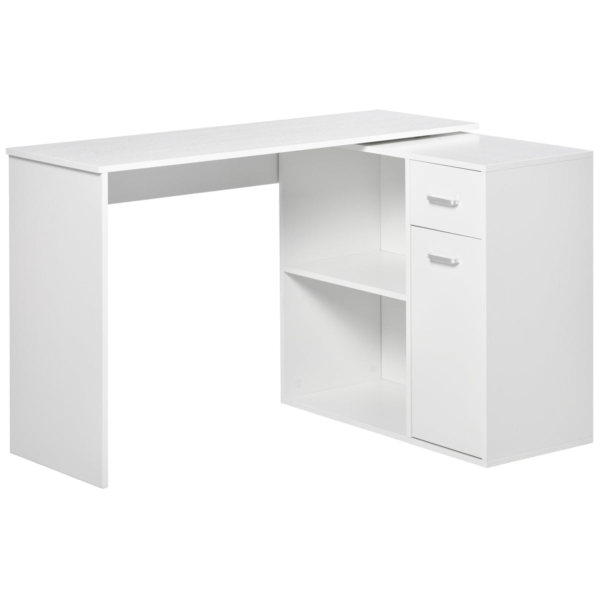 180° Rotating L-Shaped Corner Desk with Cabinet - White-Office Products > Office Furniture > Office Desks & Work Stations > Computer Desks-DECOROLALA