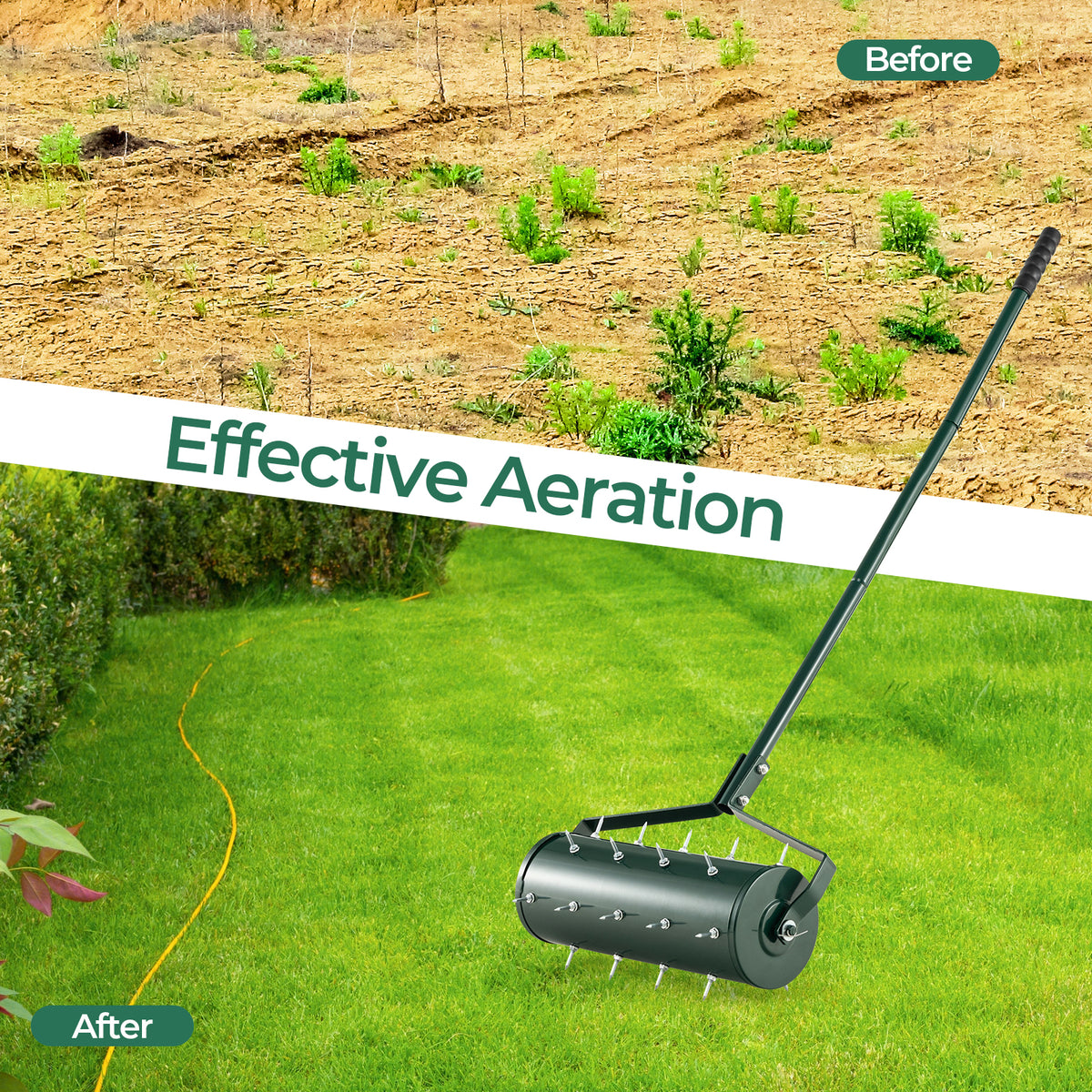 18/21 Inch Manual Lawn Aerator with Detachable Handle Filled with Sand or Stone-18 inches-Lawn Care Tools-DECOROLALA