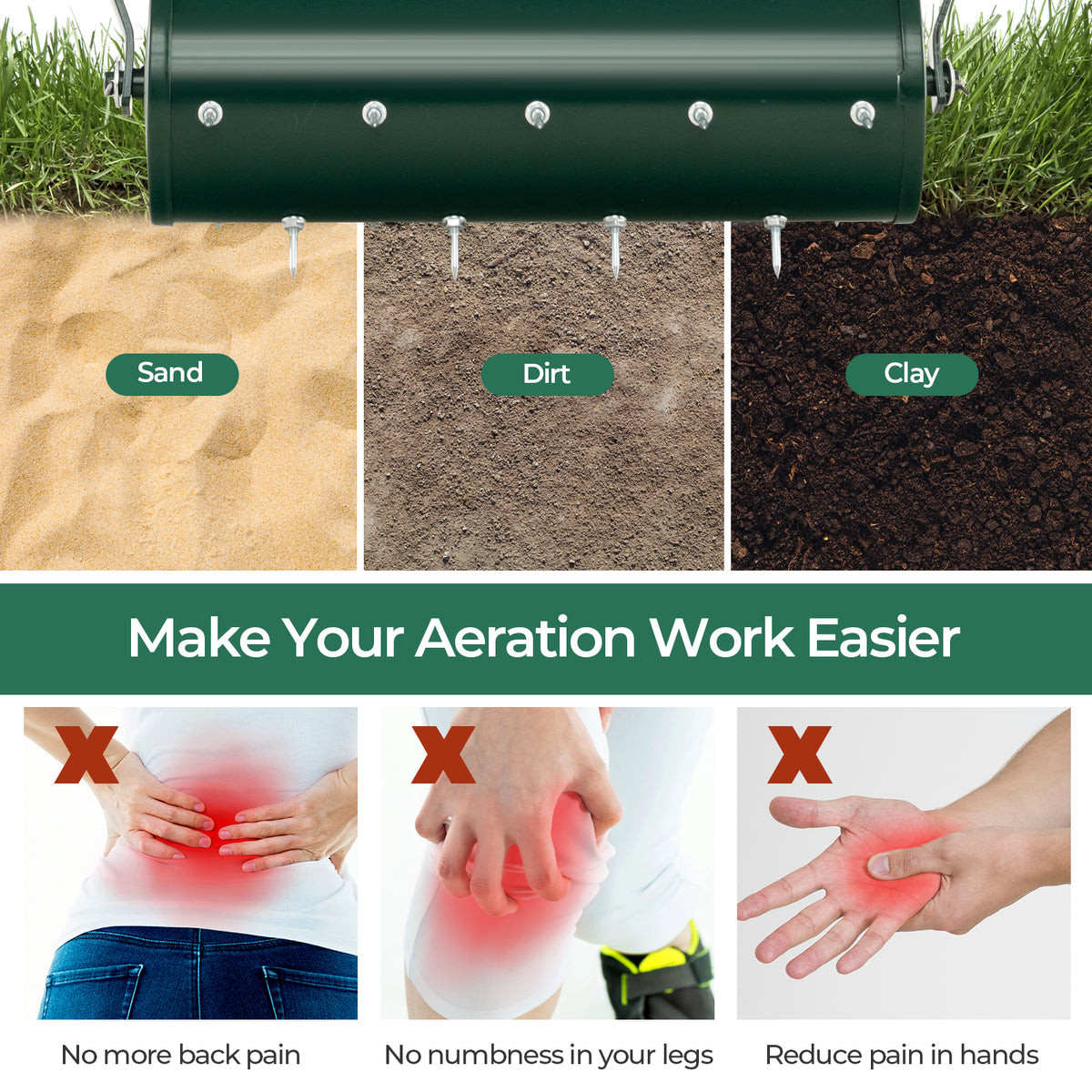 18/21 Inch Manual Lawn Aerator with Detachable Handle Filled with Sand or Stone-18 inches-Lawn Care Tools-DECOROLALA