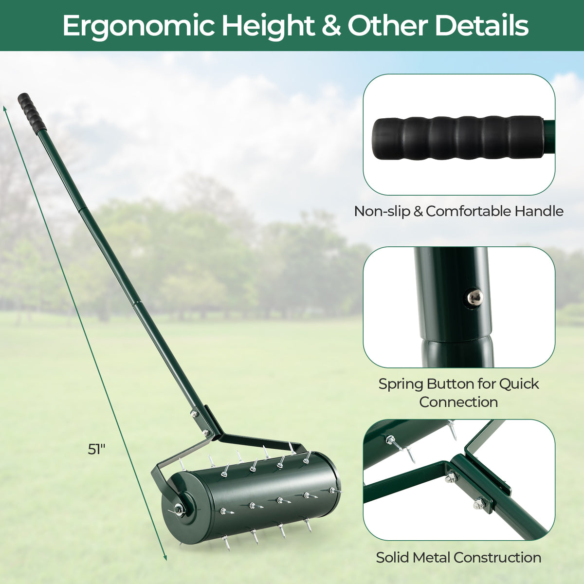 18/21 Inch Manual Lawn Aerator with Detachable Handle Filled with Sand or Stone-18 inches-Lawn Care Tools-DECOROLALA