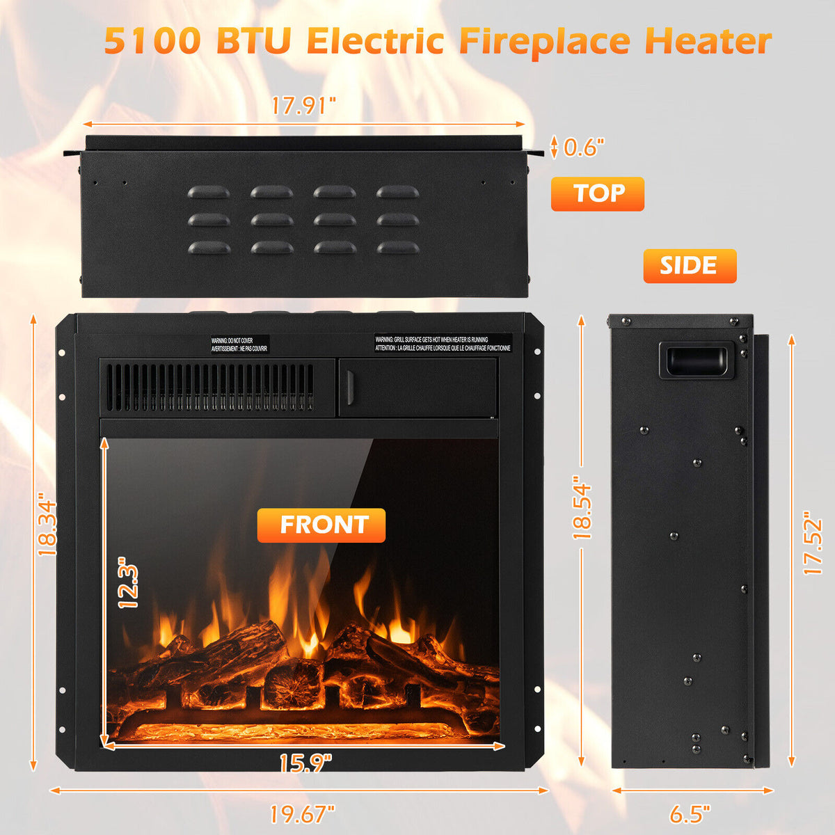 18/22.5 Inch Electric Fireplace Insert with 7-Level Adjustable Flame Brightness-Fireplaces-DECOROLALA