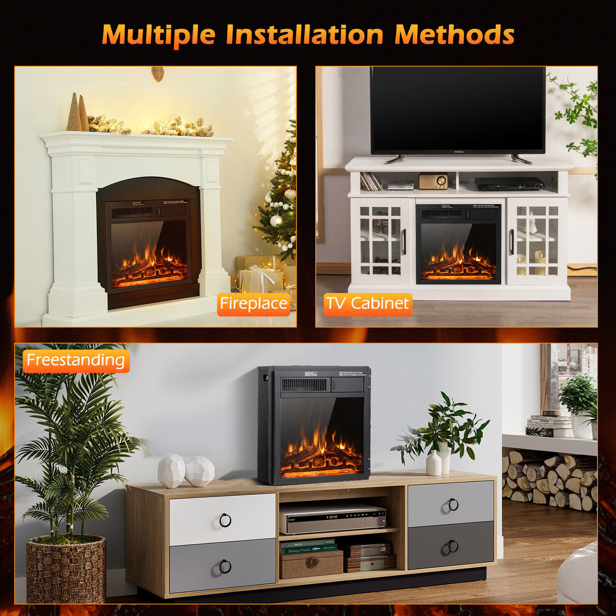 18/22.5 Inch Electric Fireplace Insert with 7-Level Adjustable Flame Brightness-Fireplaces-DECOROLALA