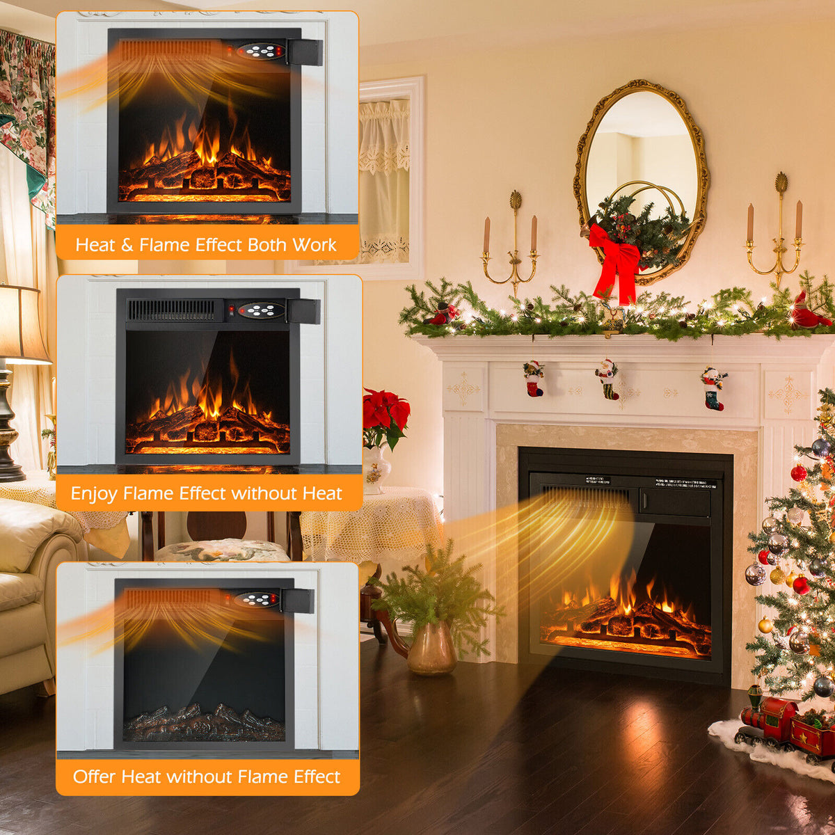 18/22.5 Inch Electric Fireplace Insert with 7-Level Adjustable Flame Brightness-Fireplaces-DECOROLALA
