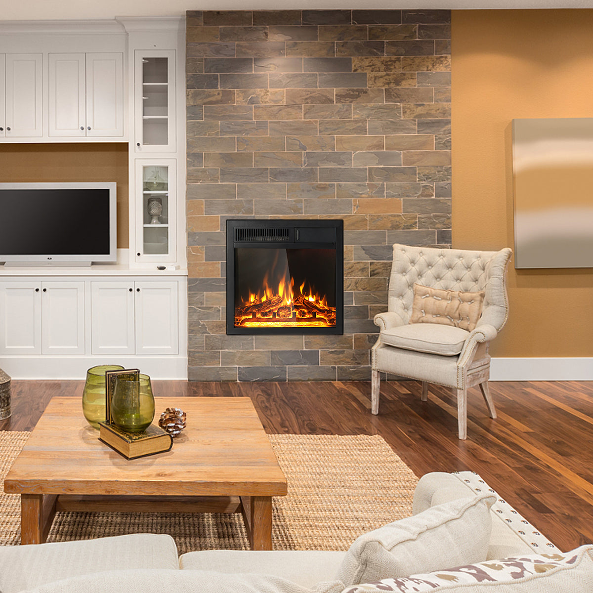 18/22.5 Inch Electric Fireplace Insert with 7-Level Adjustable Flame Brightness-Fireplaces-DECOROLALA