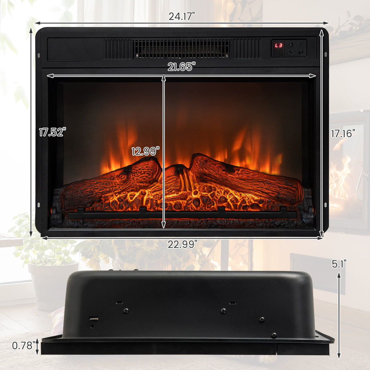 18/23 Inch Electric Fireplace Inserted with Adjustable LED Flame-23 inches-Fireplaces-DECOROLALA