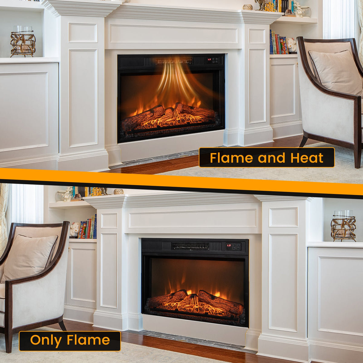 18/23 Inch Electric Fireplace Inserted with Adjustable LED Flame-23 inches-Fireplaces-DECOROLALA
