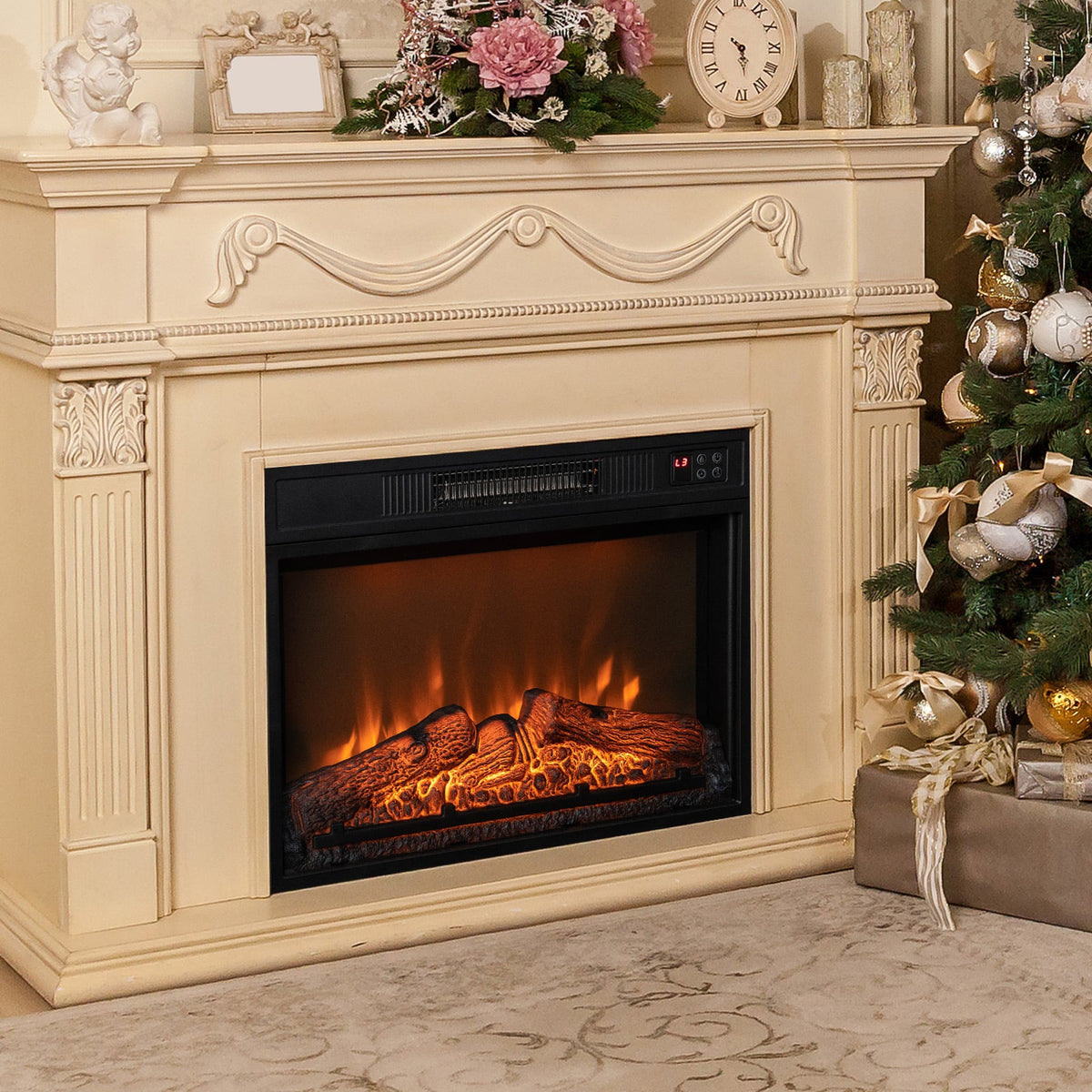 18/23 Inch Electric Fireplace Inserted with Adjustable LED Flame-23 inches-Fireplaces-DECOROLALA