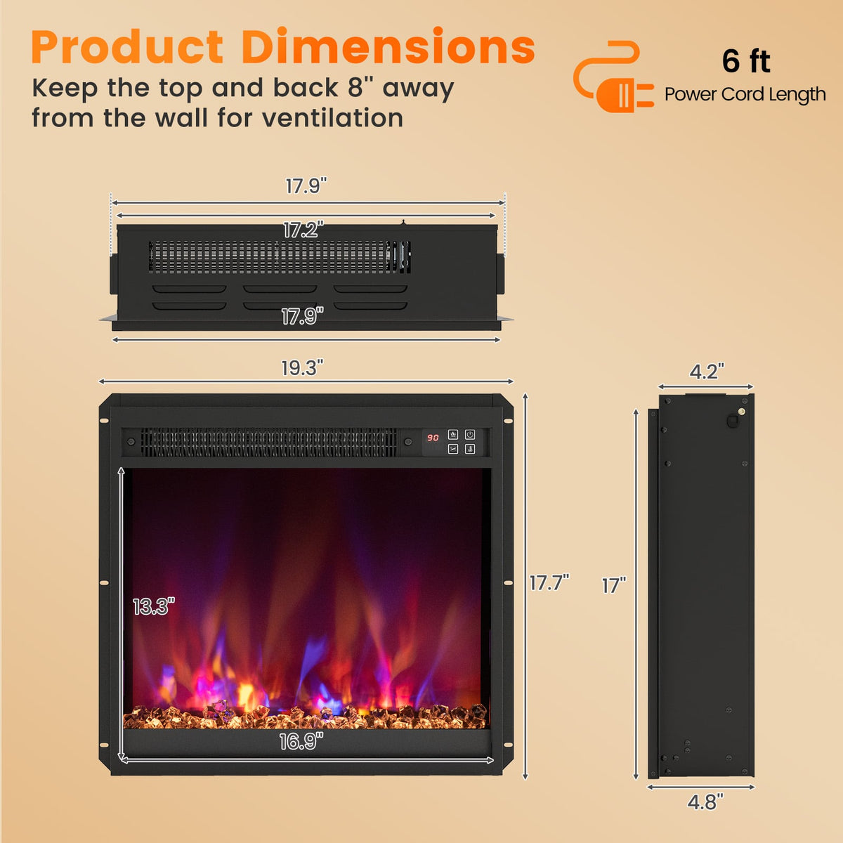 18/23/26 Inch 1500W Electric Fireplace Insert with Remote Control-18 inches-Fireplaces-DECOROLALA