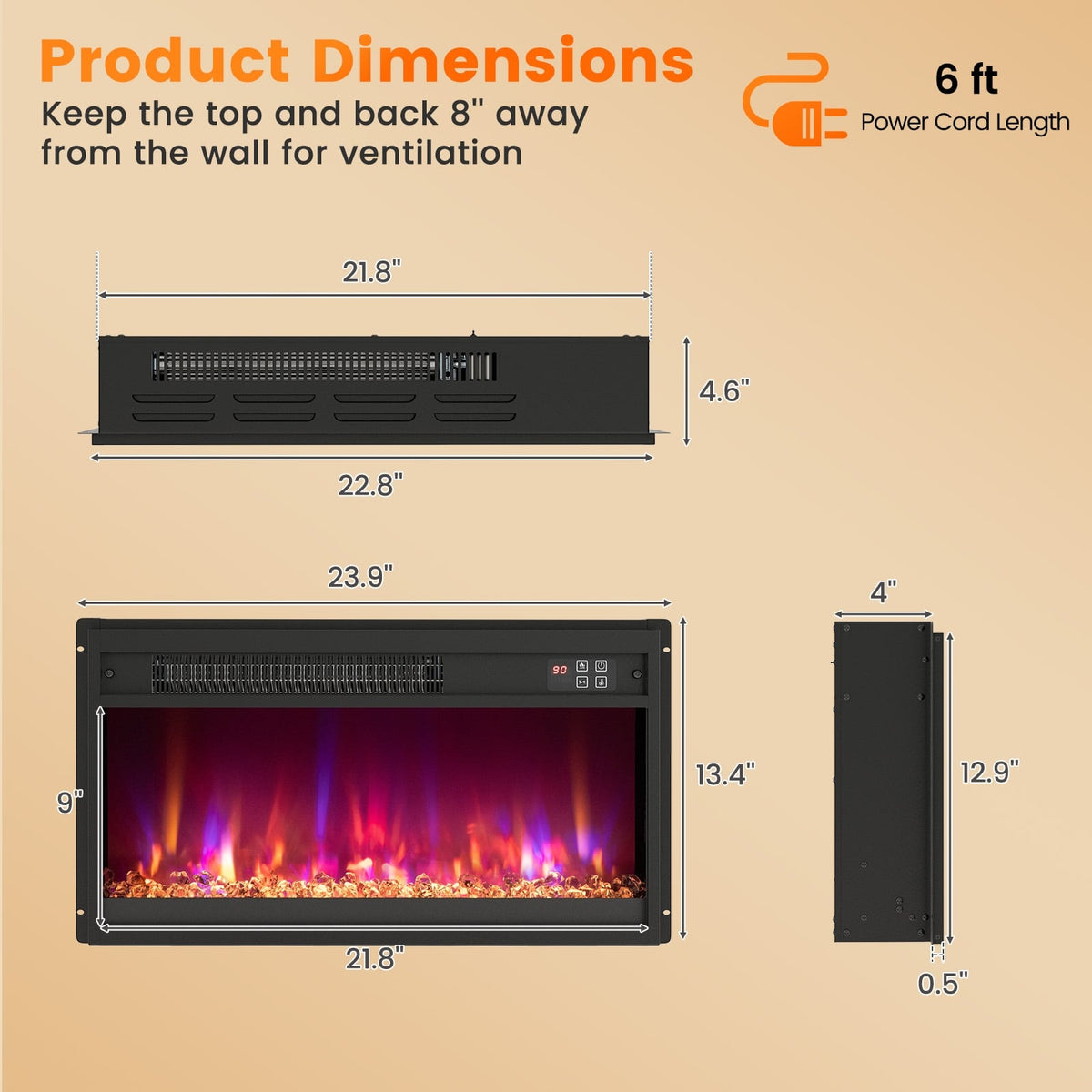 18/23/26 Inch 1500W Electric Fireplace Insert with Remote Control-23 inches-Fireplaces-DECOROLALA