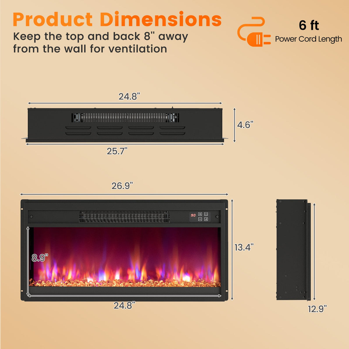 18/23/26 Inch 1500W Electric Fireplace Insert with Remote Control-26 inches-Fireplaces-DECOROLALA