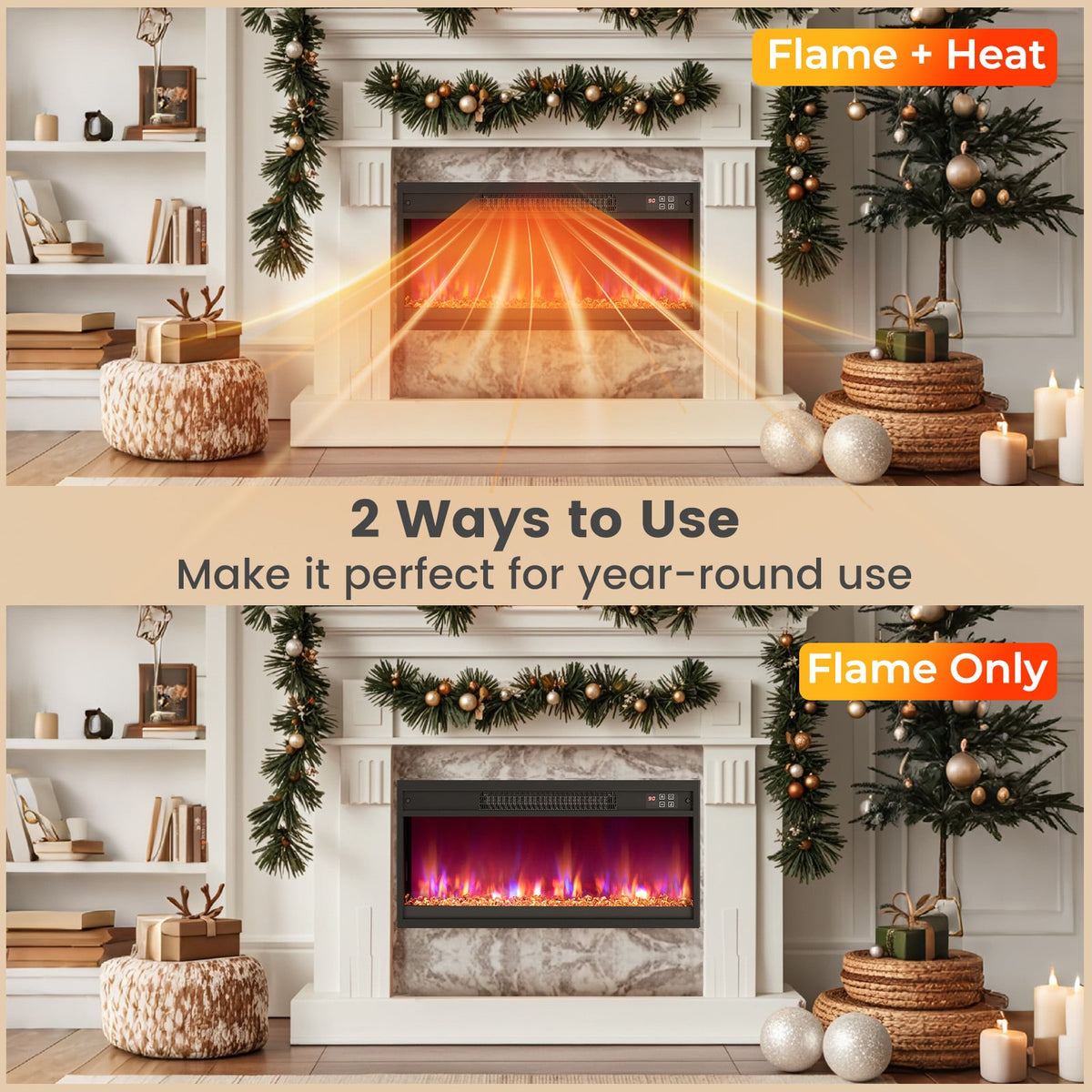 18/23/26 Inch 1500W Electric Fireplace Insert with Remote Control-26 inches-Fireplaces-DECOROLALA
