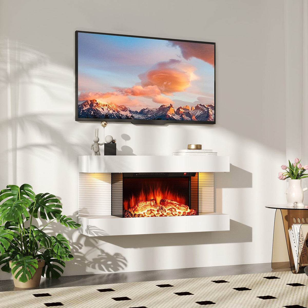 18/36 Inch 3-Sided Wall Mounted Electric Fireplace with 32/50 Inch Wide Floating Mantle-32 Inch-Fireplaces-DECOROLALA