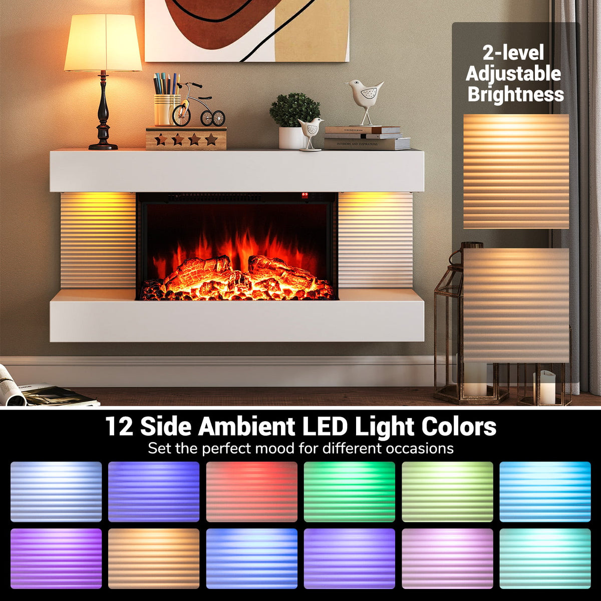 18/36 Inch 3-Sided Wall Mounted Electric Fireplace with 32/50 Inch Wide Floating Mantle-32 Inch-Fireplaces-DECOROLALA