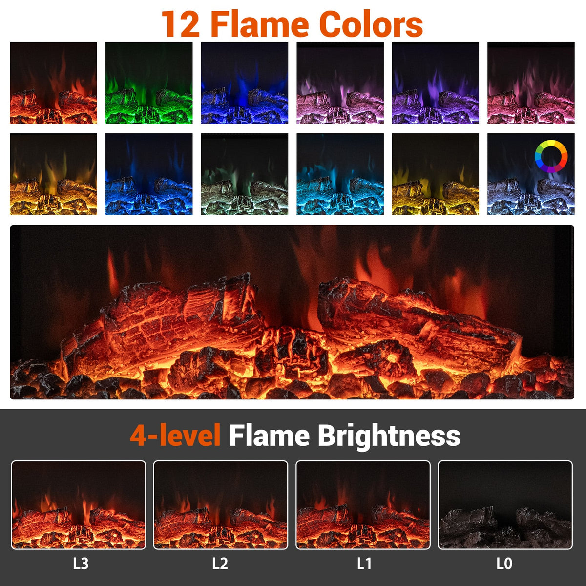 18/36 Inch 3-Sided Wall Mounted Electric Fireplace with 32/50 Inch Wide Floating Mantle-32 Inch-Fireplaces-DECOROLALA