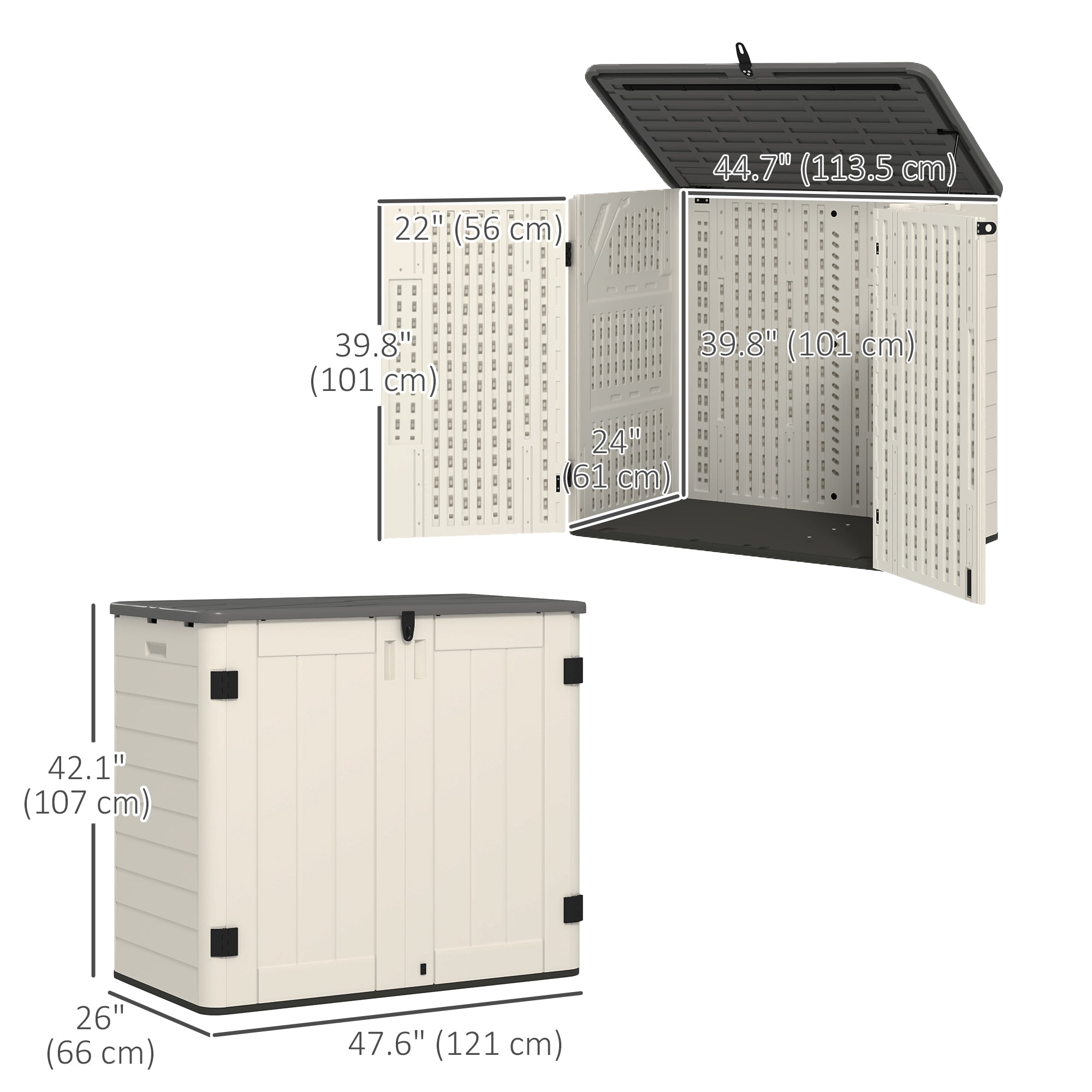185 Gallon Outdoor Storage Shed - Cream White PP Plastic-Patio & Garden > Lawn & Garden > Sheds > Outdoor Storage Cabinet-DECOROLALA